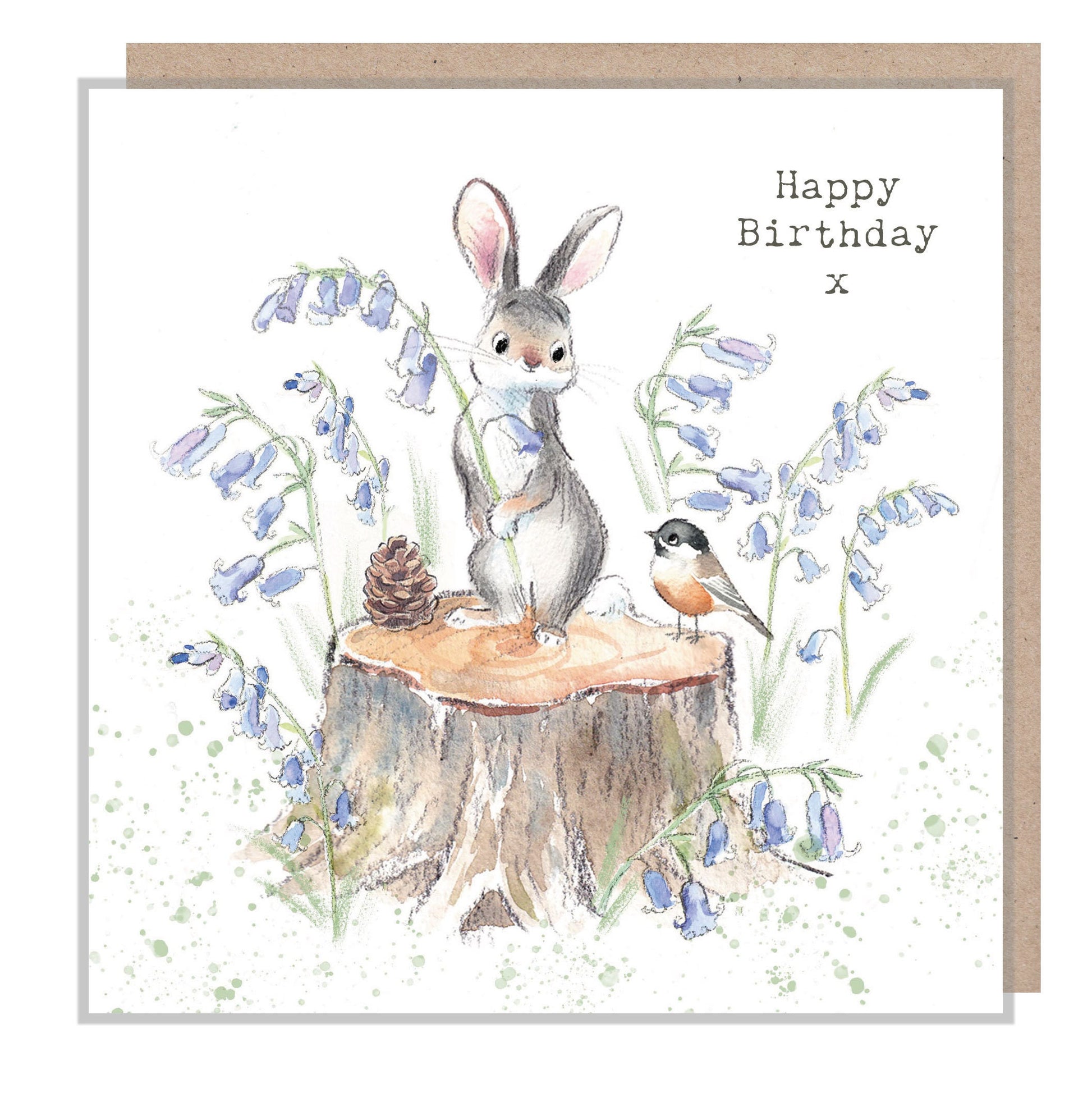 Rabbit Birthday Card - Charming illustration - Rabbit with Bluebells - 'Bucklebury Wood'  range - Made in UK -  BWE09