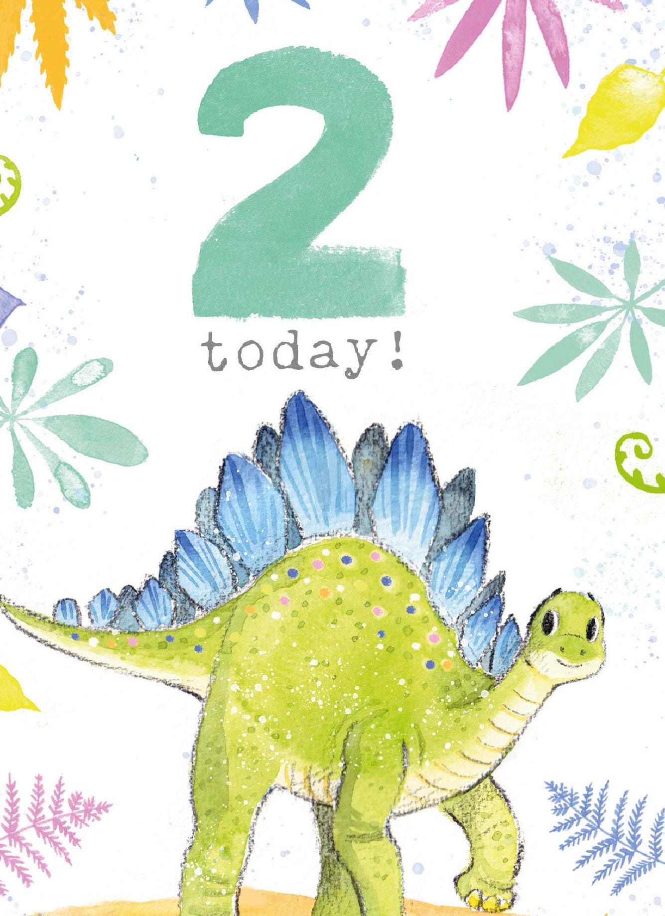 Kids Birthday Card - Age 2 - 'Totally Roarsome' range - Cute Dinosaur illustration - Stegosaurus - TR02