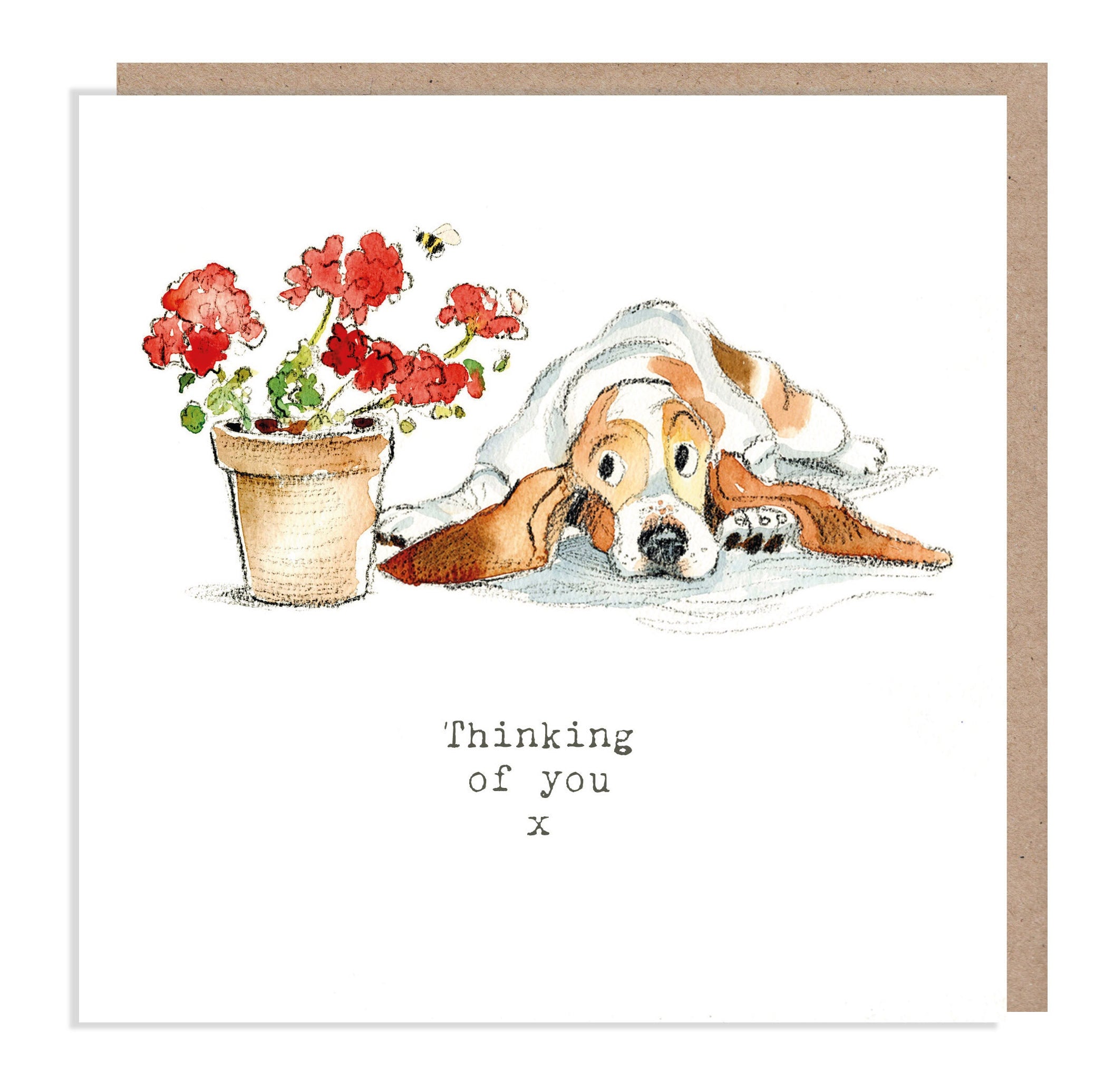 Dog Thinking of you Card - Quality Greeting Card - Charming illustration - 'Absolutely barking' range - Basset hound - Made in UK -  ABE02