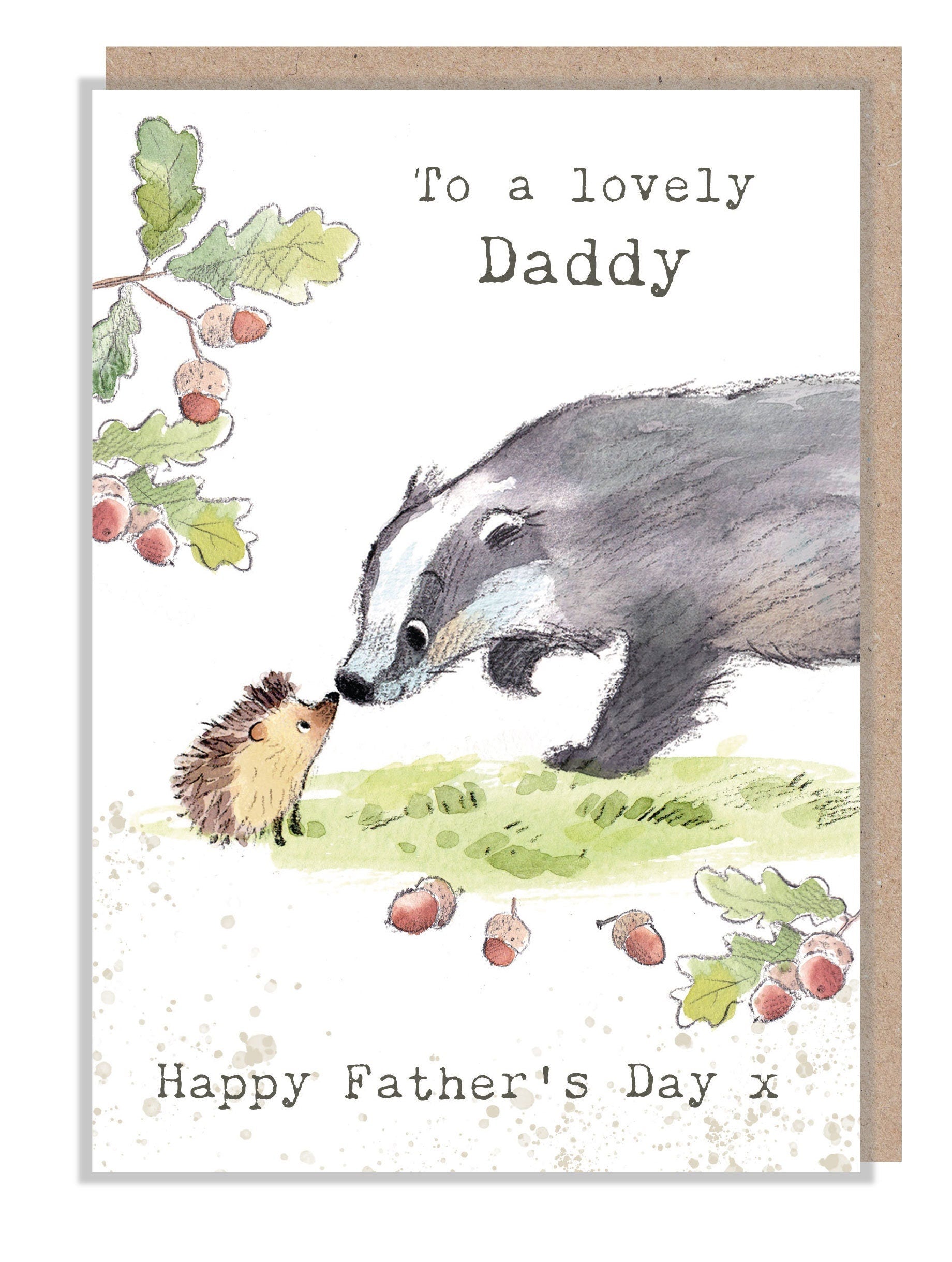 To Daddy - Father's Day Card- Badger and hedgehog Illustration - BWFD01