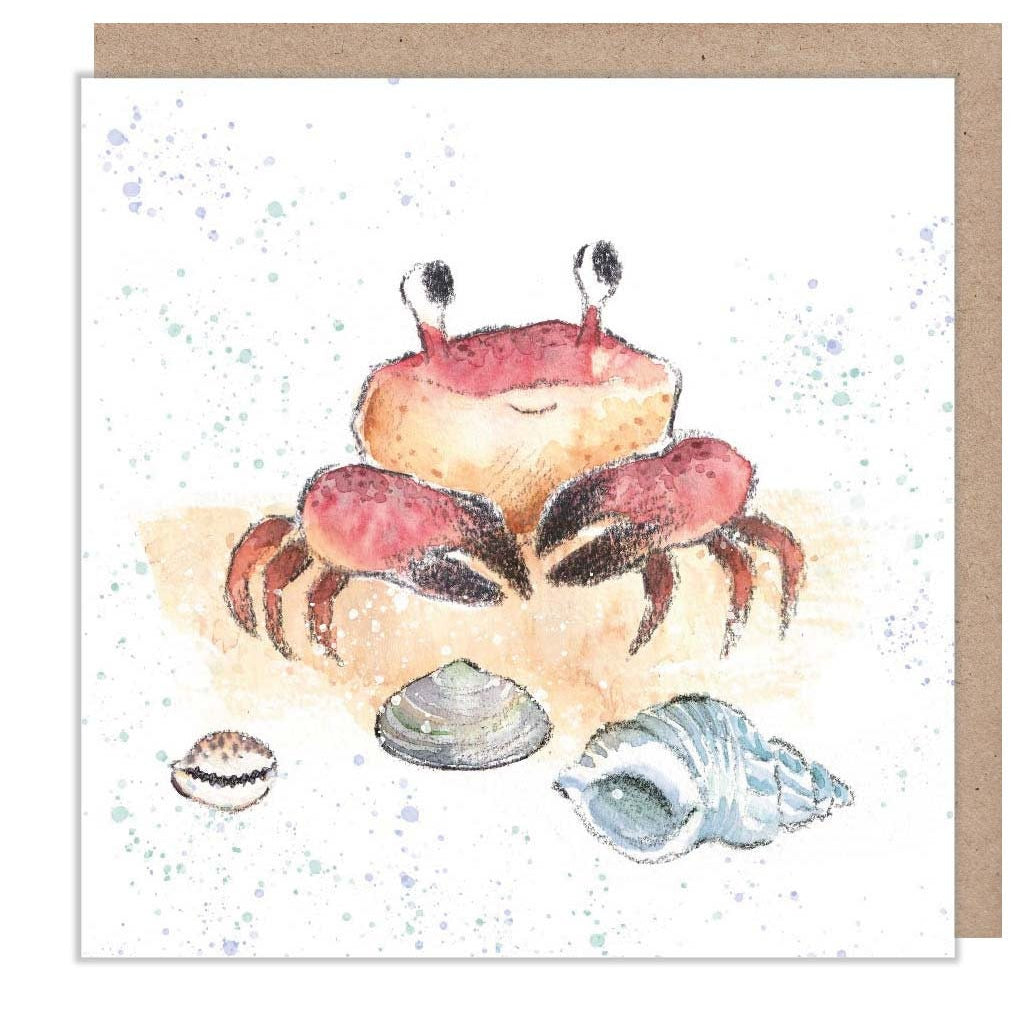 Crab with Shells - Blank -  Quality greeting Card - Crab illustration - 'by the Seashore' range - made in UK  - SEA05