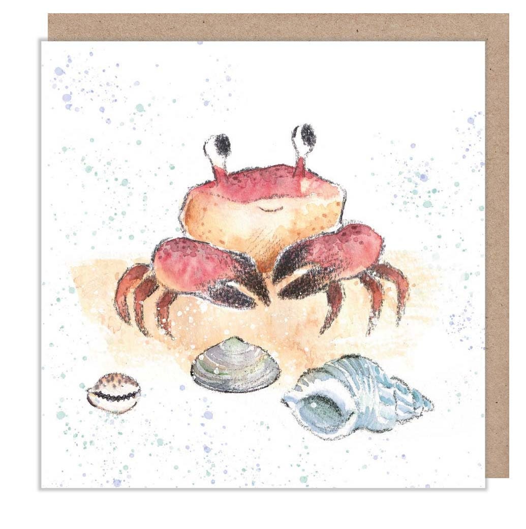 Crab with Shells - Blank -  Quality greeting Card - Crab illustration - 'by the Seashore' range - made in UK  - SEA05