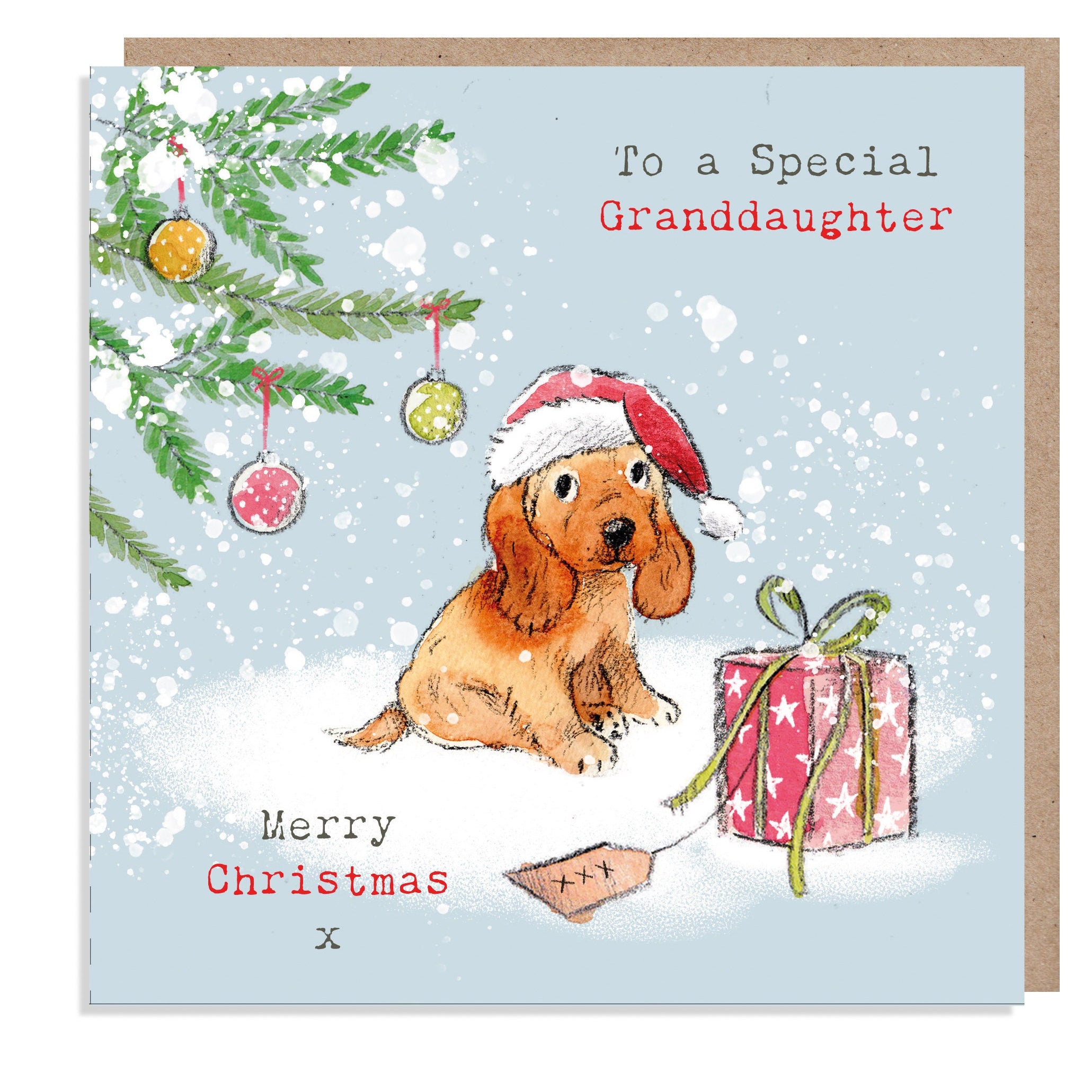 GRANDDAUGHTER Christmas Card - Quality Christmas Card  - 'Absolutely barking' range - Cocker Spaniel Illustration - Made in UK -  ABX08