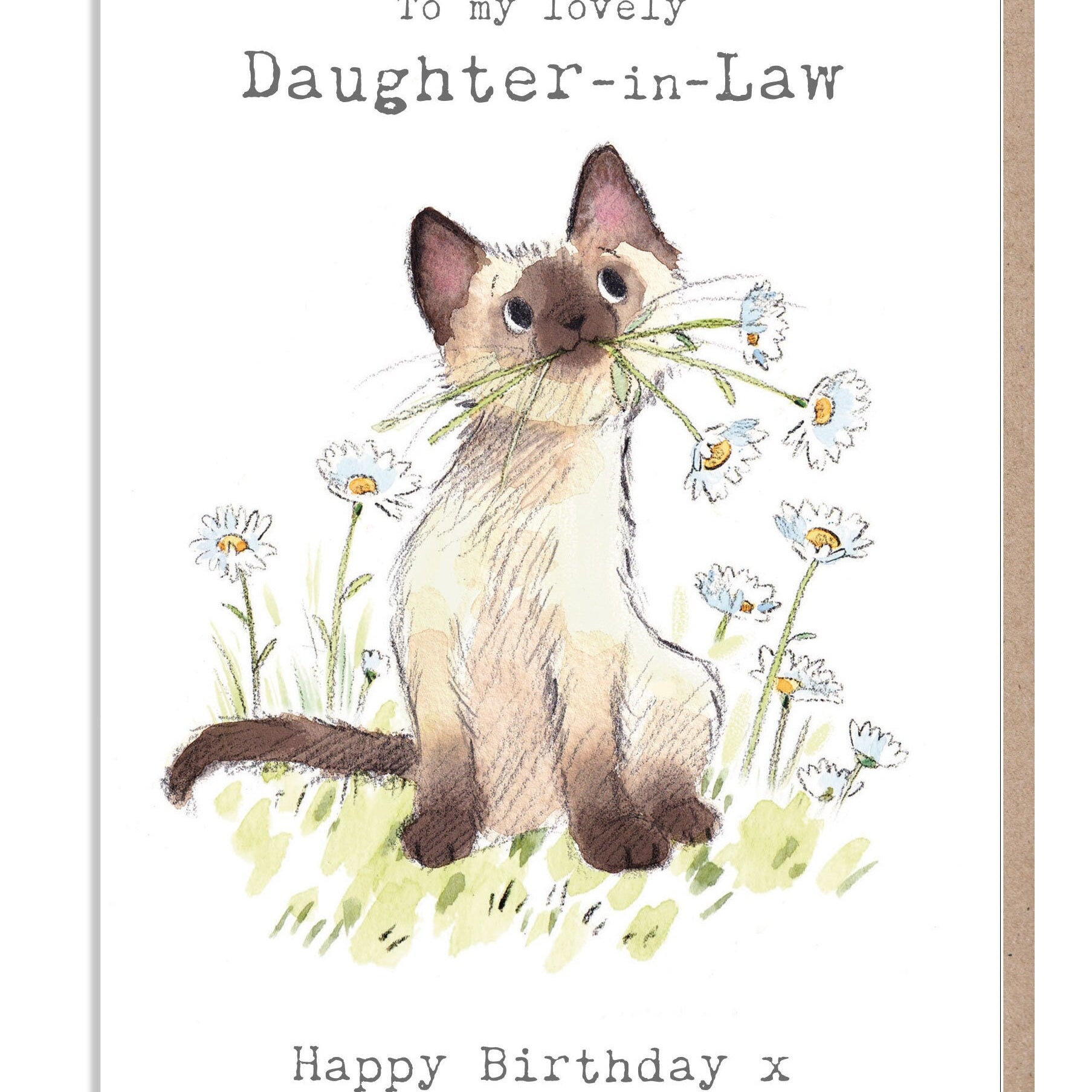 Daughter-in-Law Birthday card - Cute cat with Daisies Illustratyion - EPP014