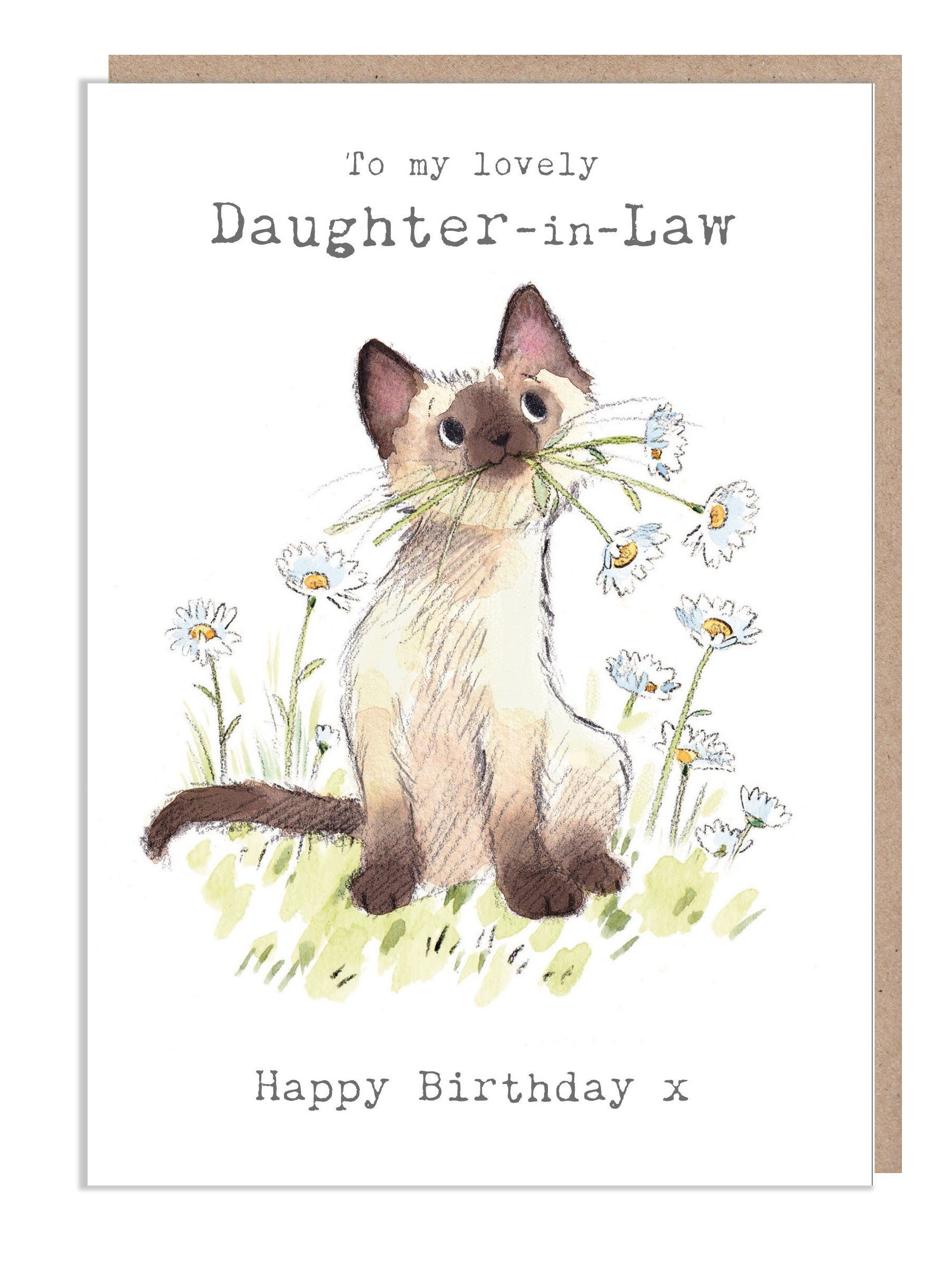 Daughter-in-Law Birthday card - Cute cat with Daisies Illustratyion - EPP014
