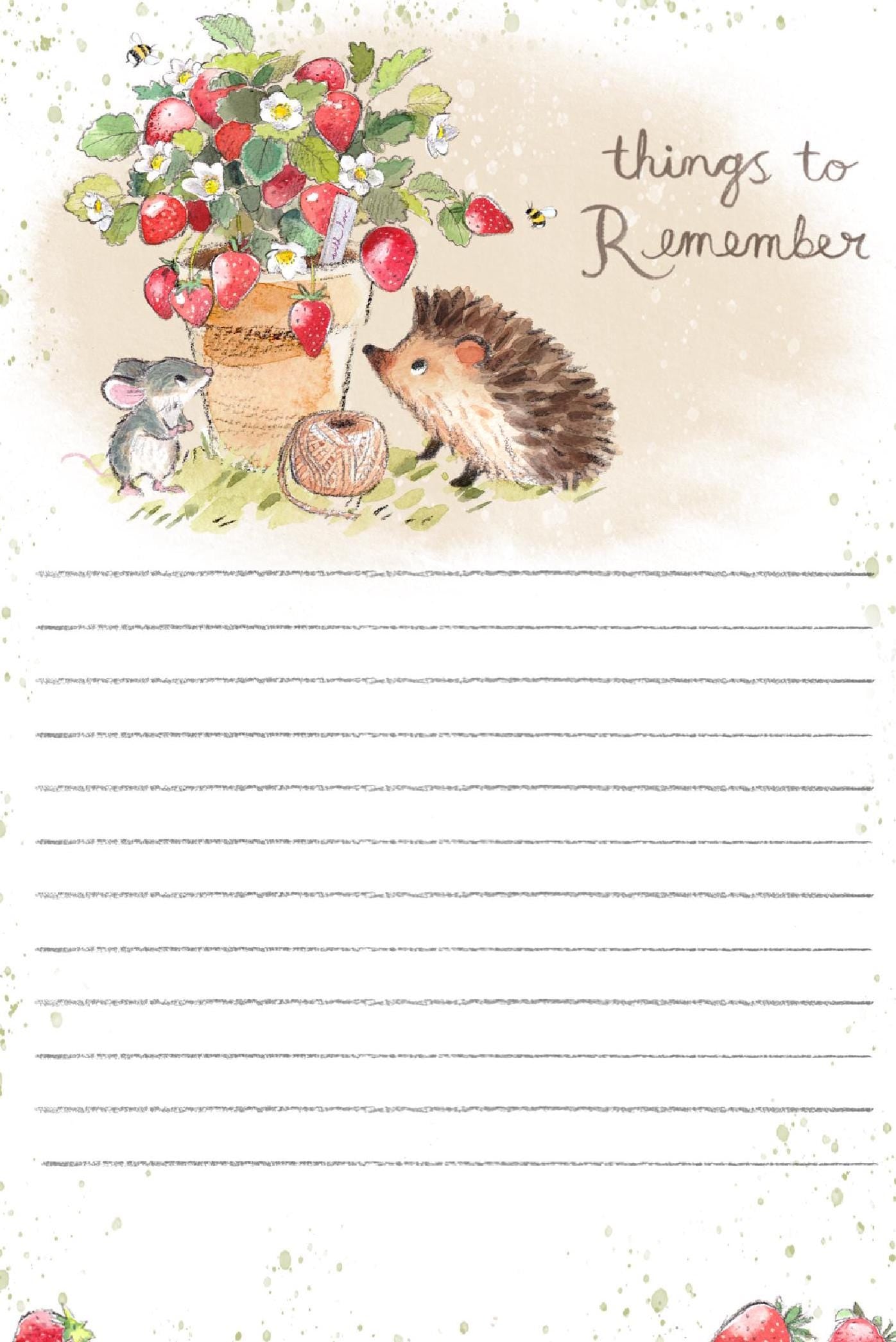Cute notepad - A6 size - things to remember- charming Hedgehog Illustration - 'Morris and Maude' range - made in the UK - NOTE014