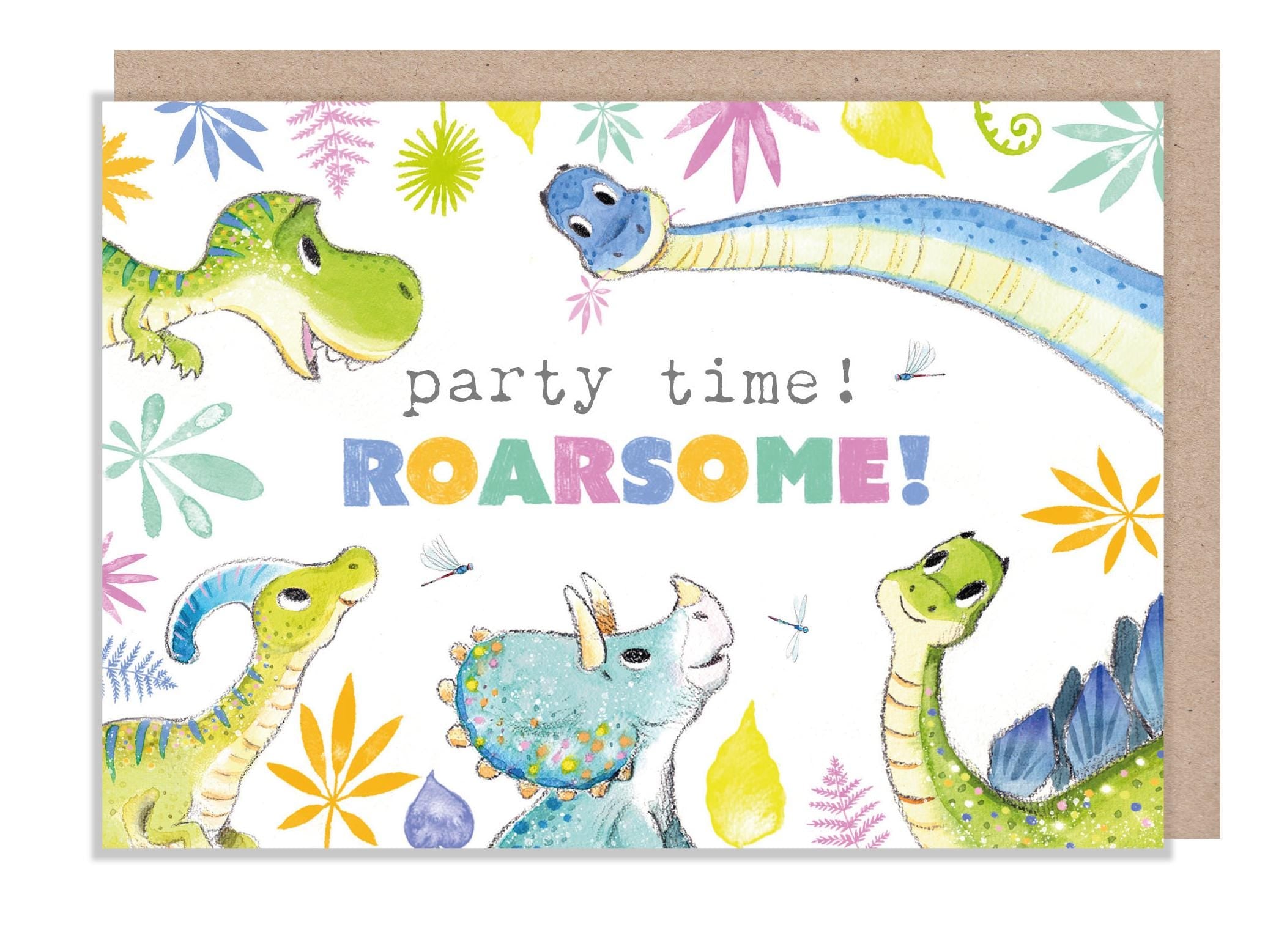 Dinosaur Party Invitations: Postcards with Recycled Envelopes