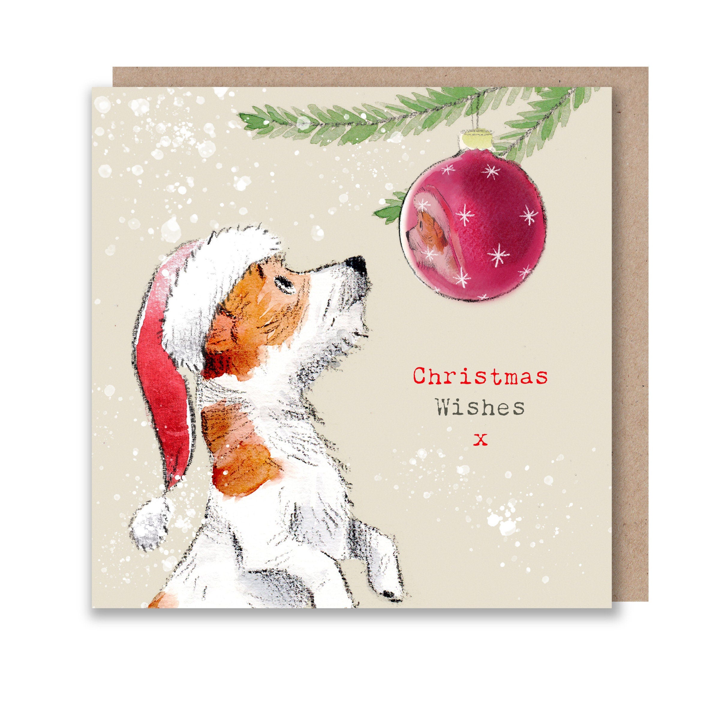 Dog Christmas Card - Quality Christmas Card - Charming illustration - 'Absolutely barking' range- Jack Russell- Made in UK -  ABX011
