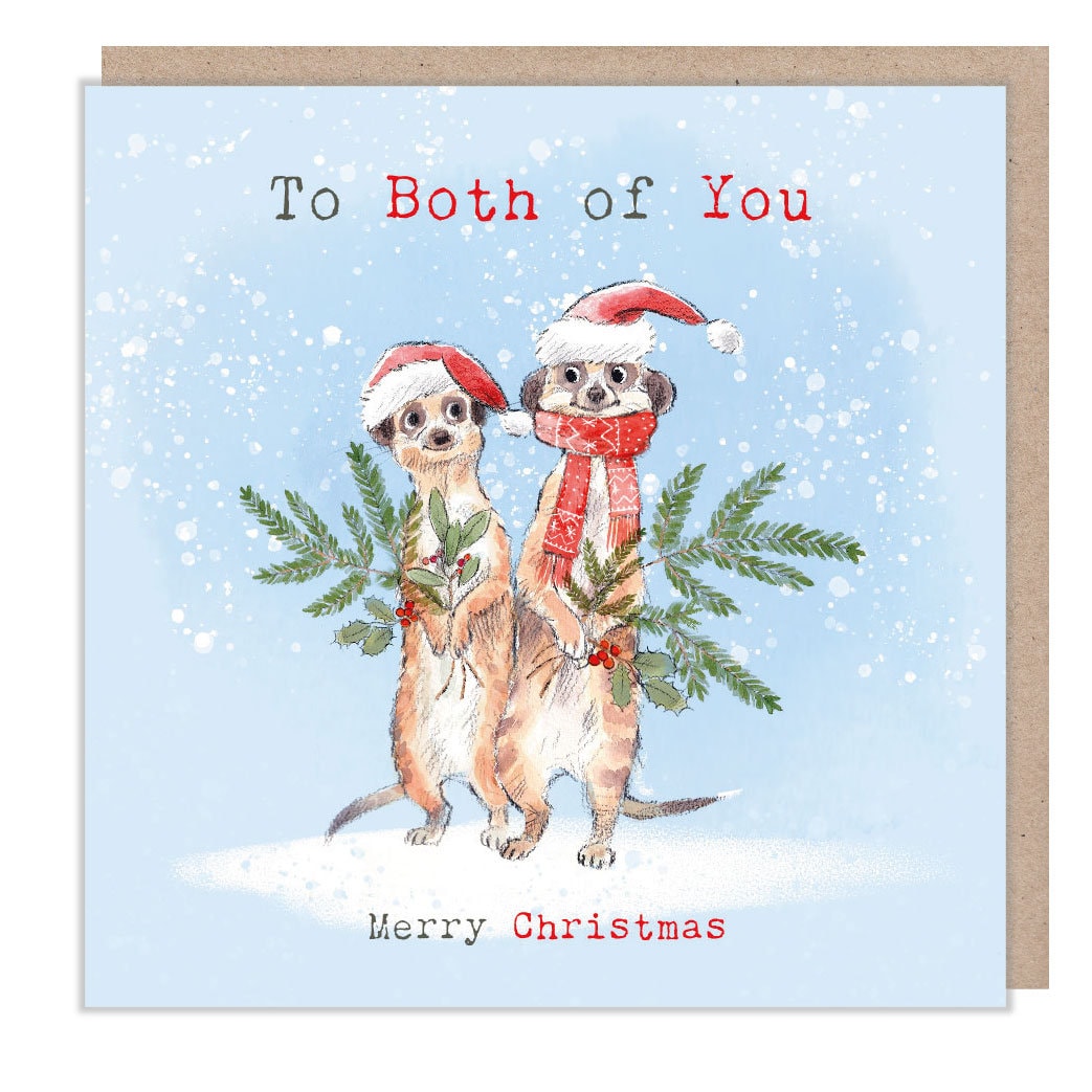 To Both of You - Quality Christmas Card - 150 x 150mm - Charming Meerkats illustration - 'Wonderfully Wild'  range - Made in UK -  WWX09