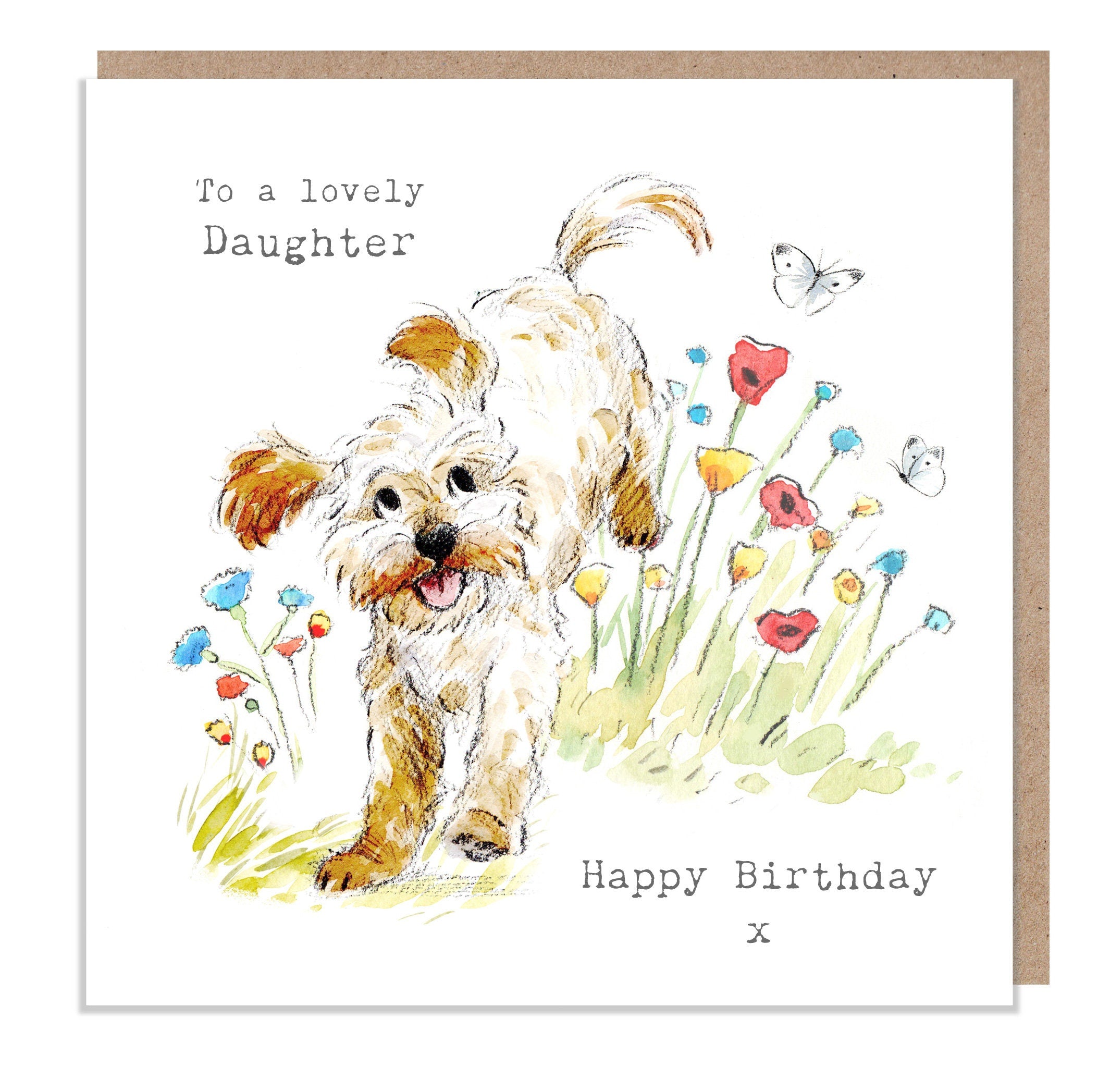 Daughter Birthday - Quality Greeting Card - Charming illustration - 'Absolutely barking' range - Cockapoo/Labradoodle - Made in UK -  ABE017