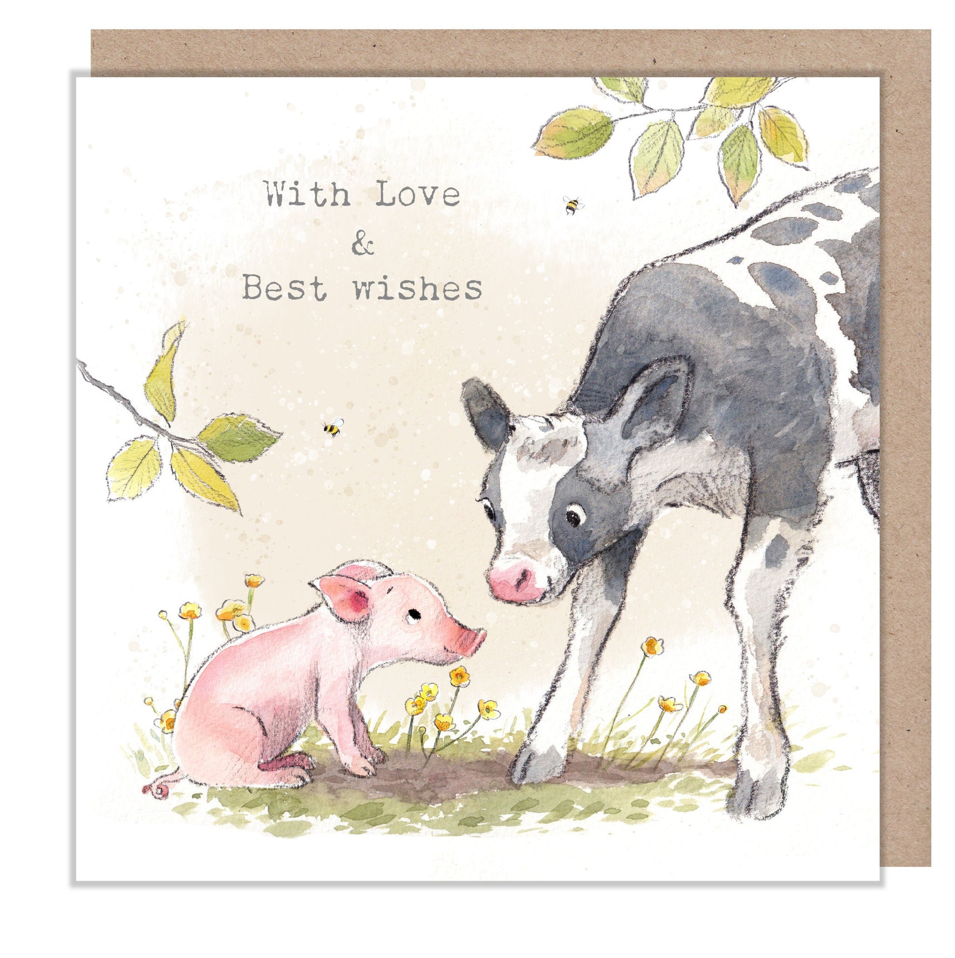 Piglet and Calf Greeting Card: 'Buttercup Farm' Illustration