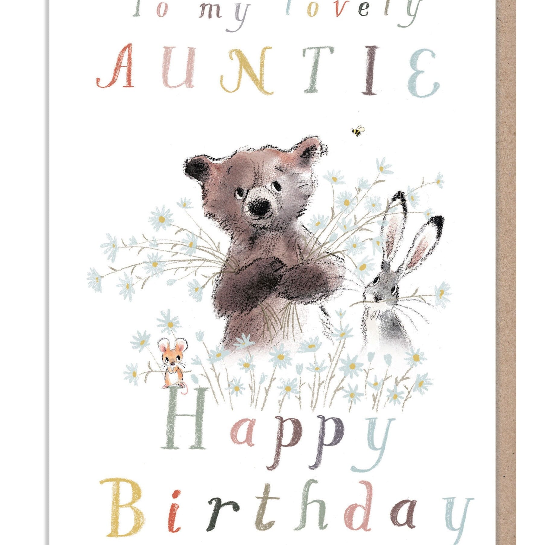 Auntie birthday card - 'The Bear, the hare, and the mouse' range. Cute illustration - BHME014