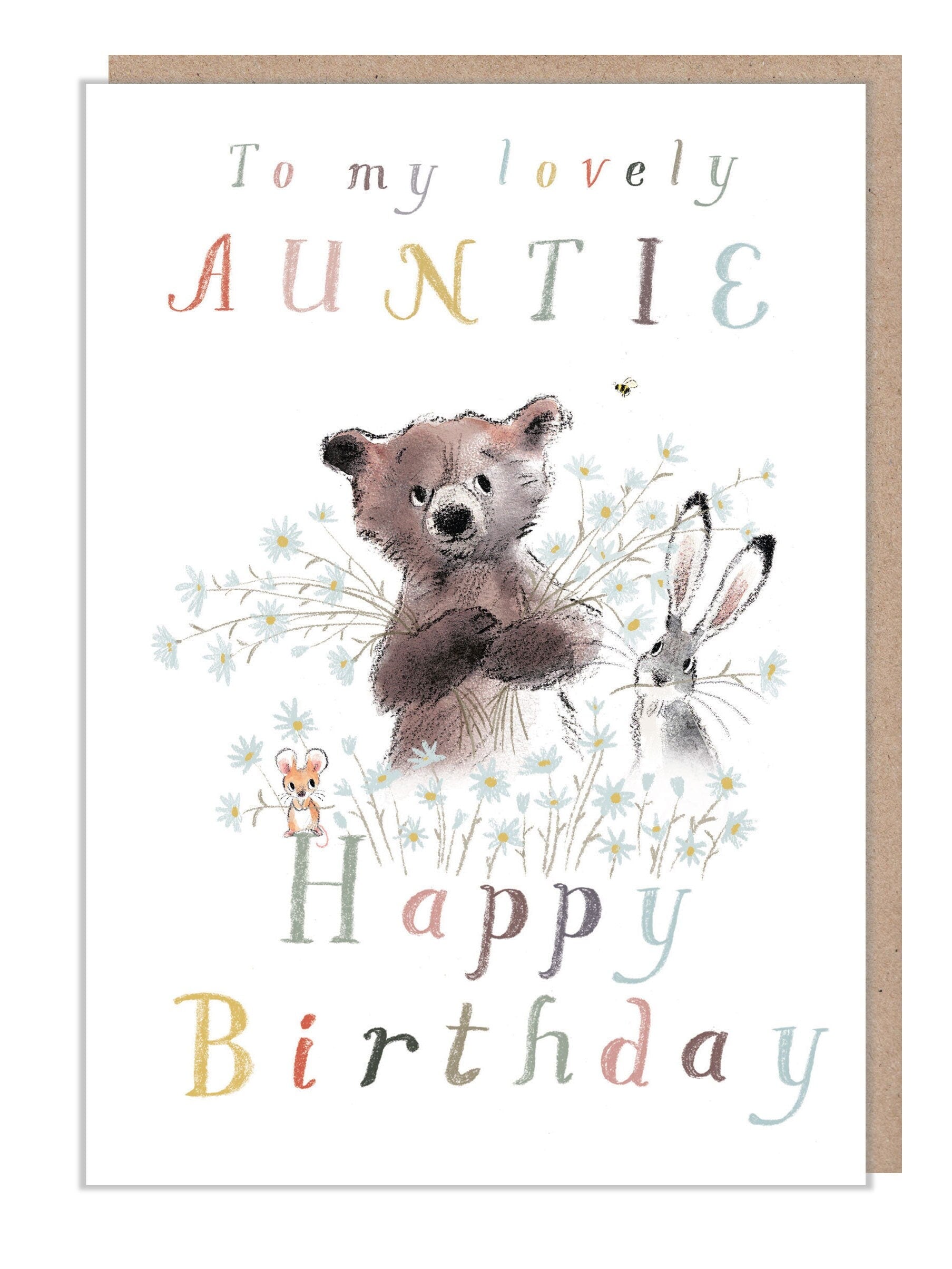 Auntie birthday card - 'The Bear, the hare, and the mouse' range. Cute illustration - BHME014