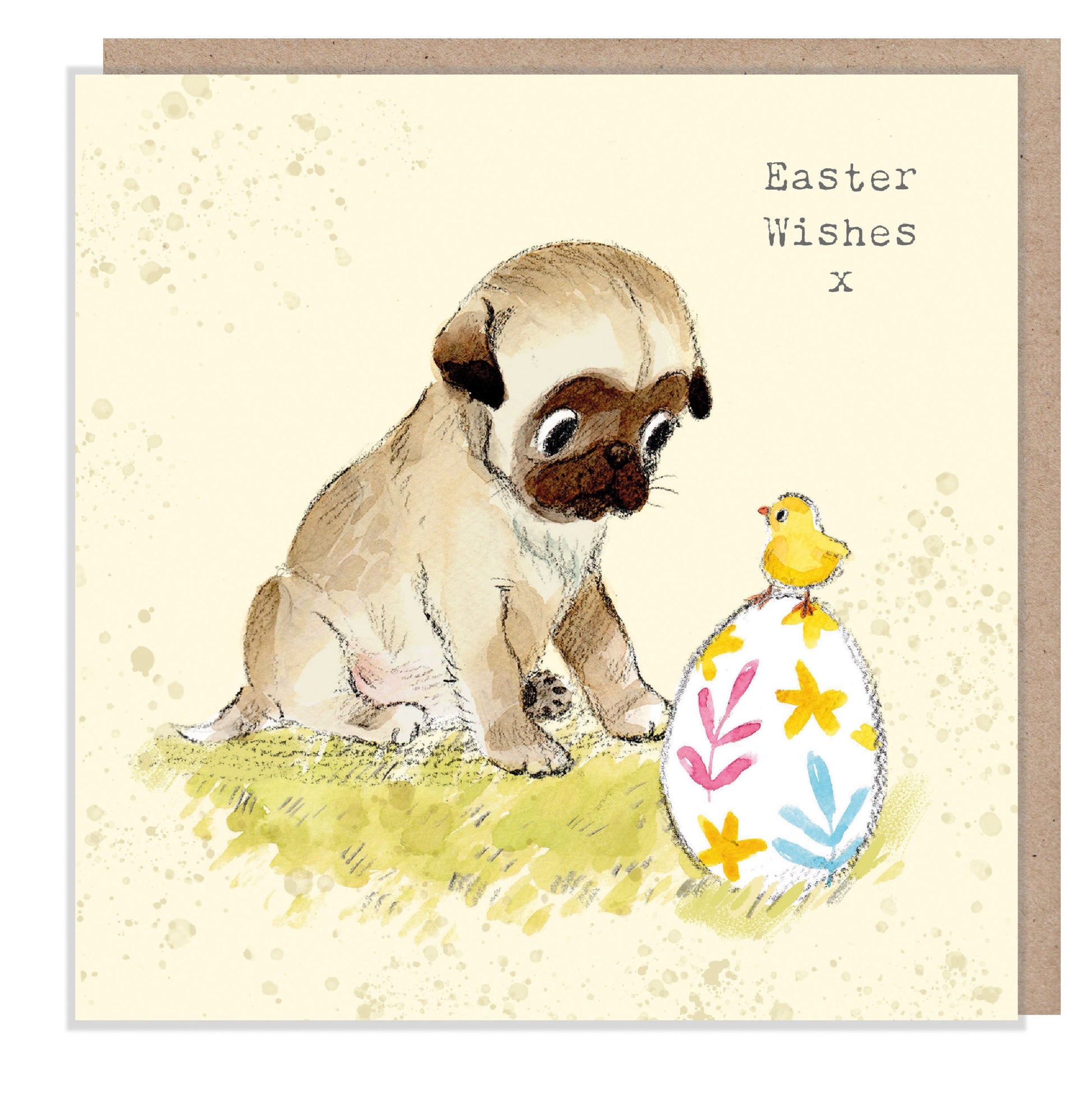 Pug Easter Card: Charming Dog Illustration, Made in UK