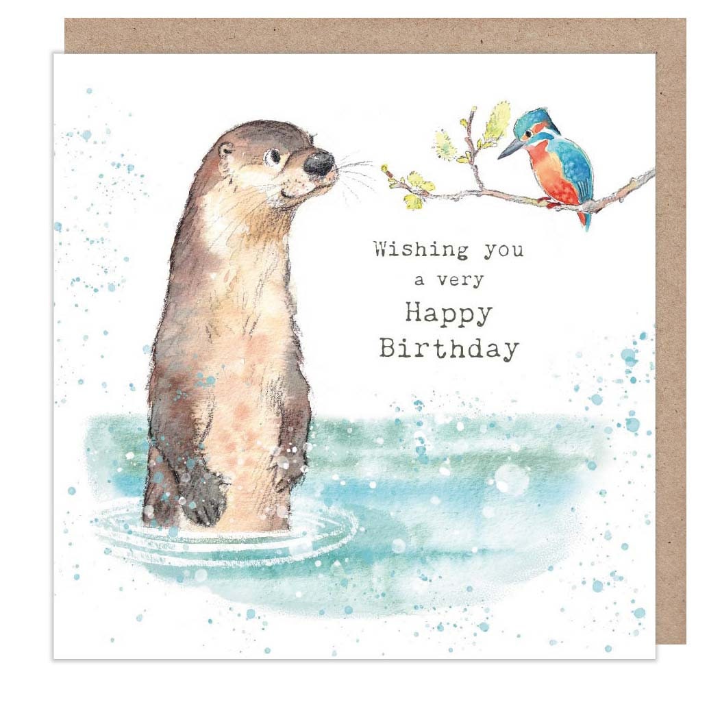 Otter and kingfisher - Quality Birthday Card - Otter and kingfisher illustration - 'Down by the river' range - made in UK  - RIV03
