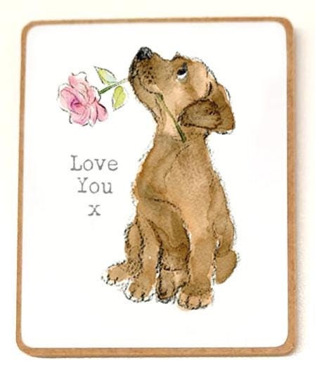 Quality Fridge Magnet - Love You - Brown Puppy design - MDF-  Made in the UK - FM01