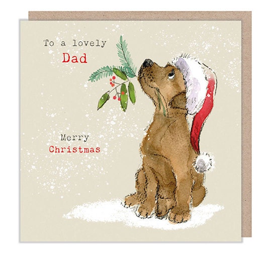 Dad- Quality Christmas Card - Charming illustration - 150 x 150mm -  'Absolutely barking' range - Chocolate Labrador - Made in UK -  ABX120