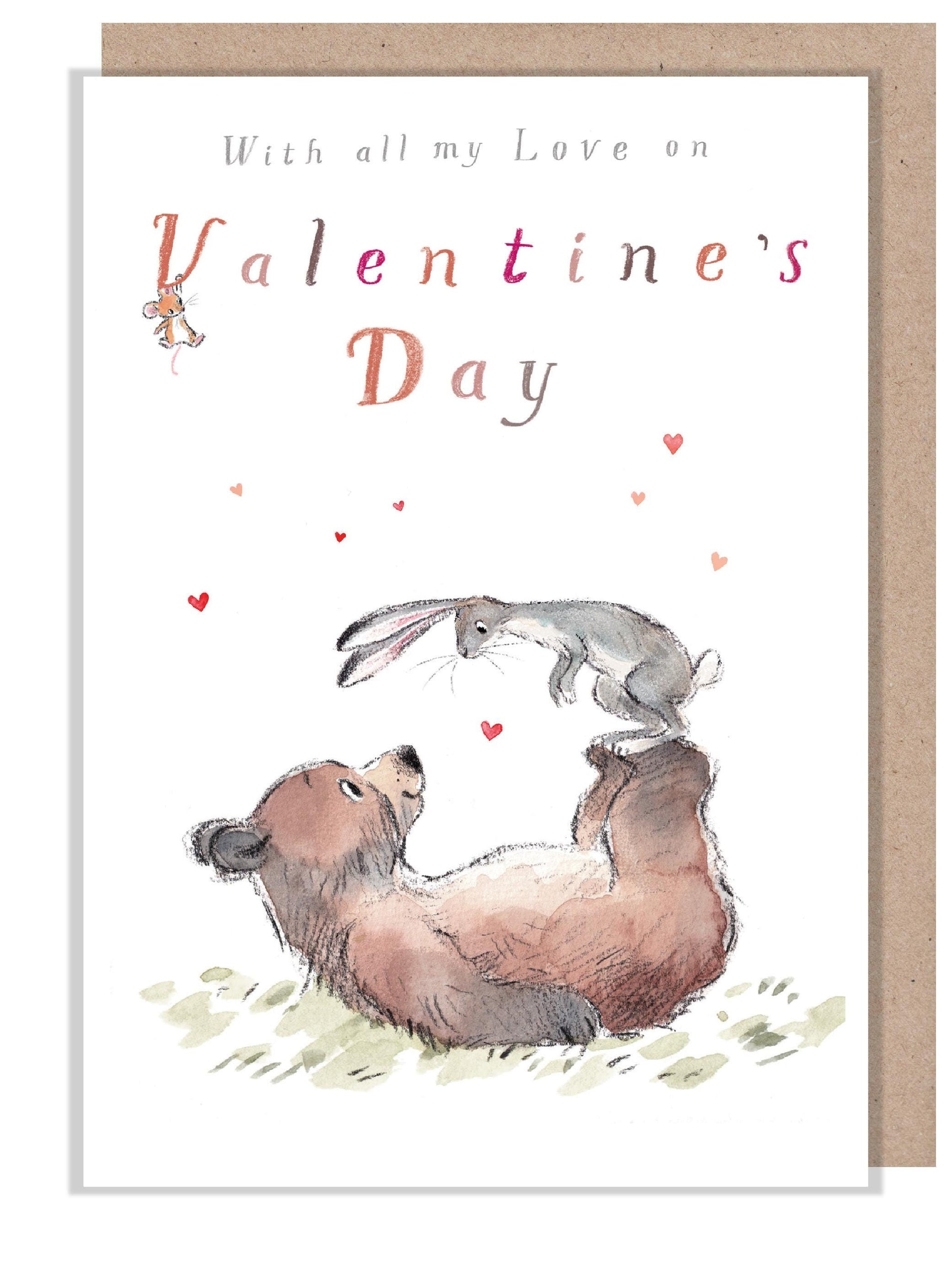 Valentines Card - Charming illustration - The Bear the Hare and the Mouse - range - Made in UK -  BHMVAL01