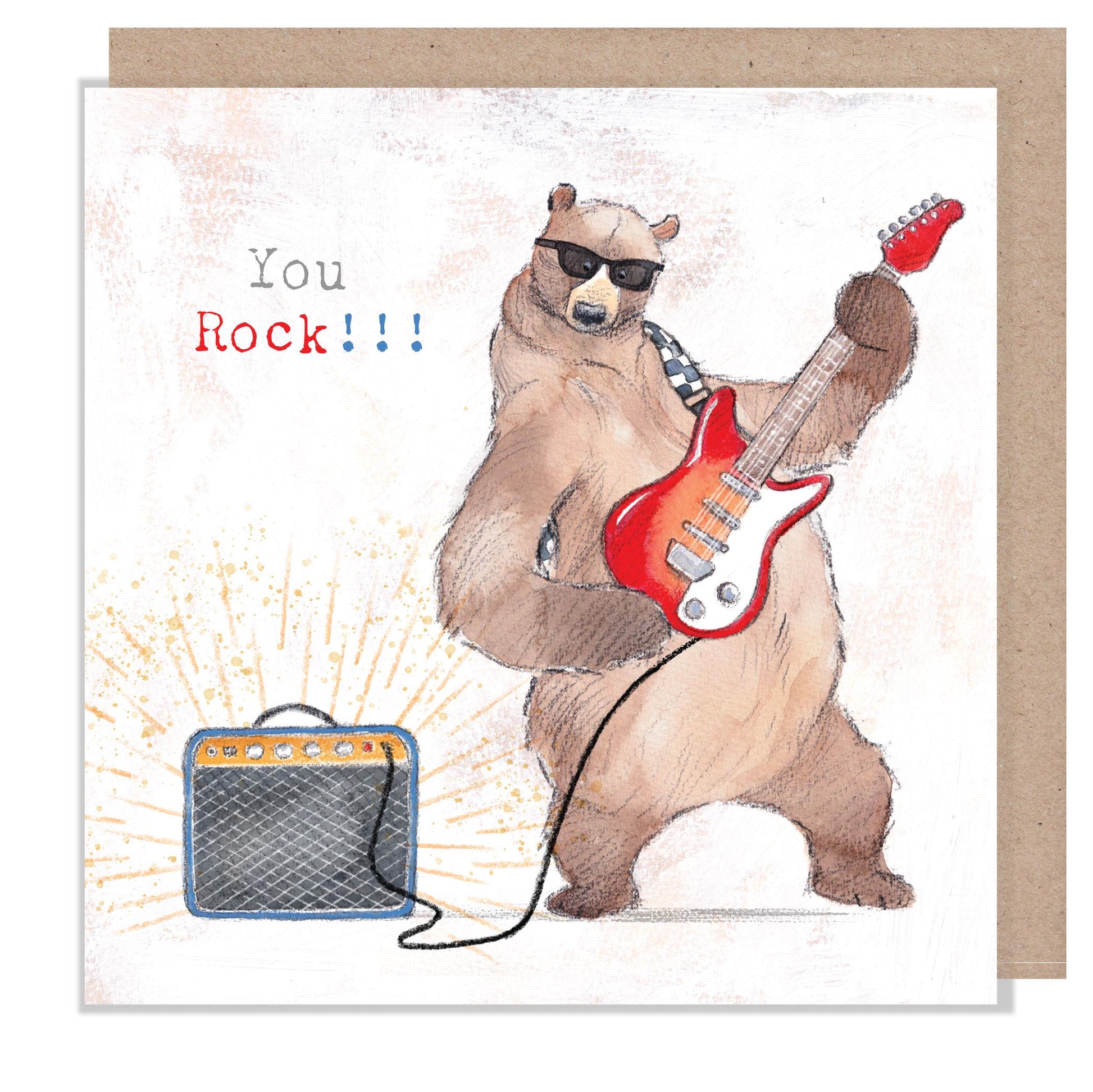You Rock Birthday Card: Bear Playing Guitar - Handmade Greeting Card