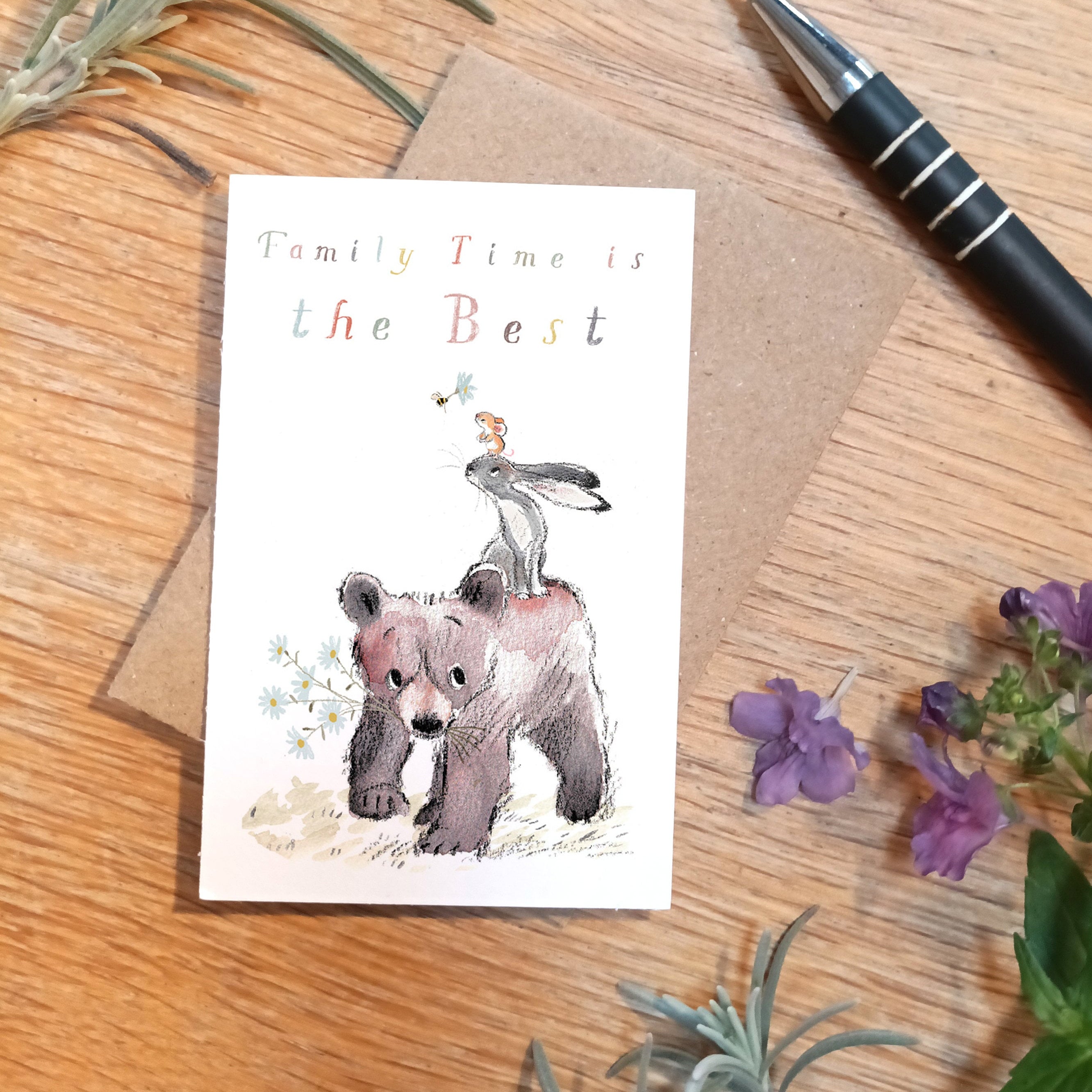 Family Time Keepsake Card: Bear & Hare Illustration