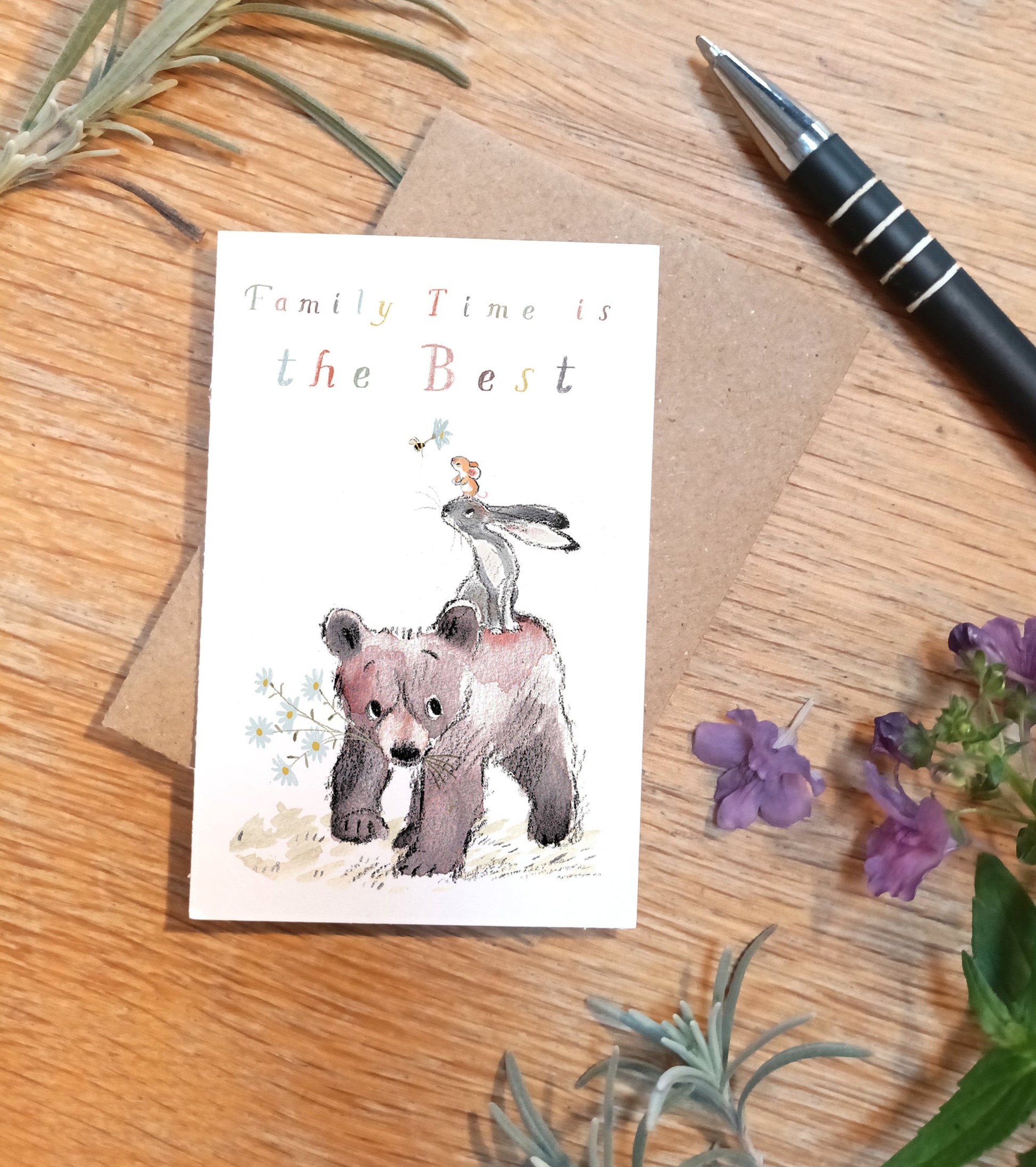 Family Time Keepsake Card: Bear & Hare Illustration
