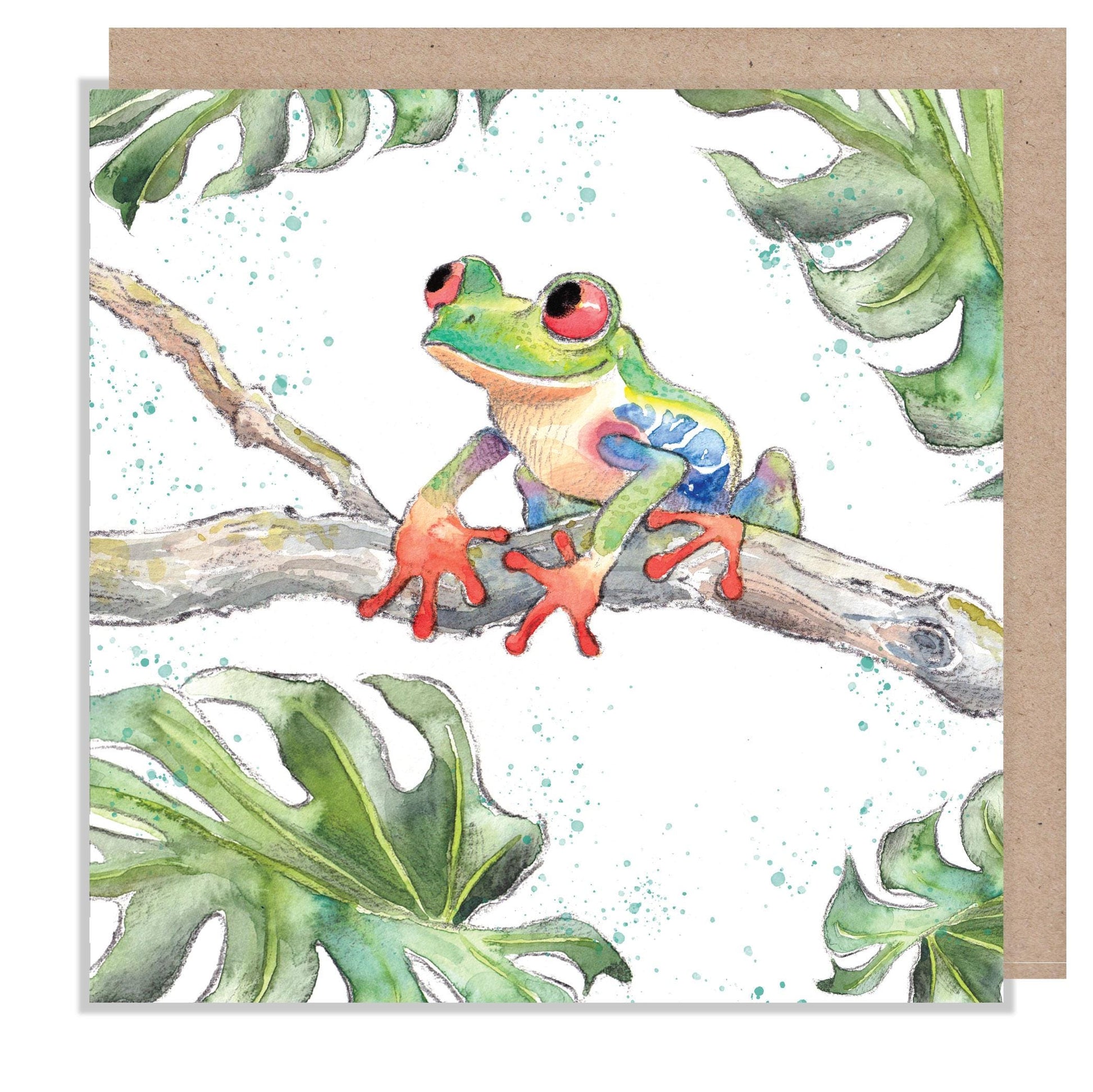 Blank Greeting Card -  Charming illustration - Tree Frog - 'Wonderfully Wild'  range - Made in UK -  WWE038