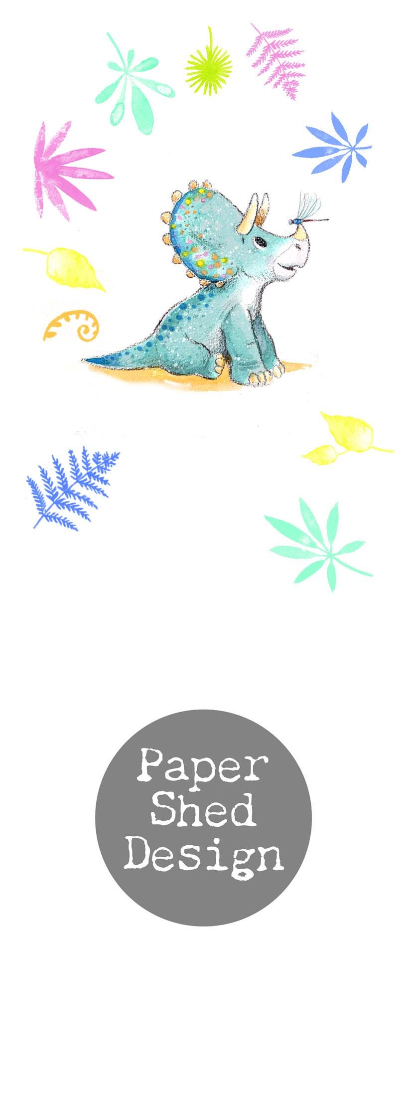 Bookmark with Ribbon - Triceratops Illustration - BM012