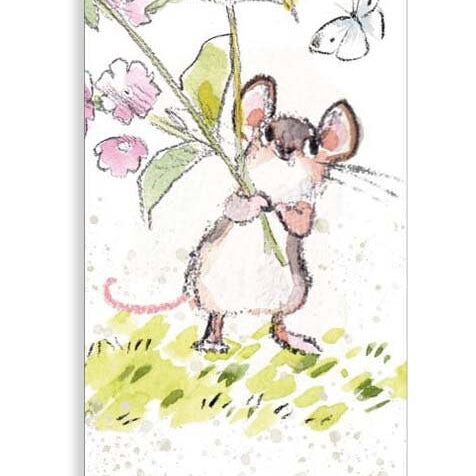 Bookmark with Ribbon - Mouse with flowers Illustration BM05