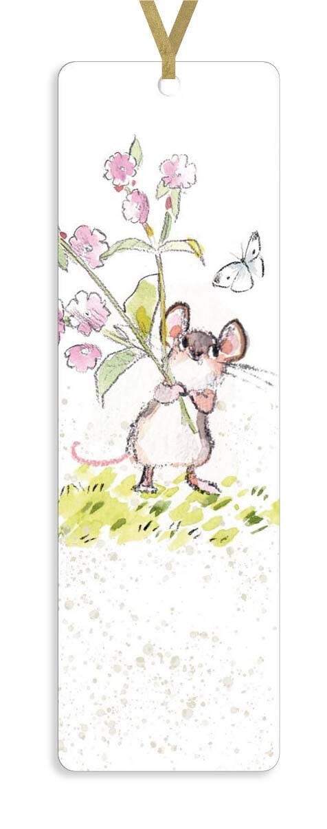 Bookmark with Ribbon - Mouse with flowers Illustration BM05