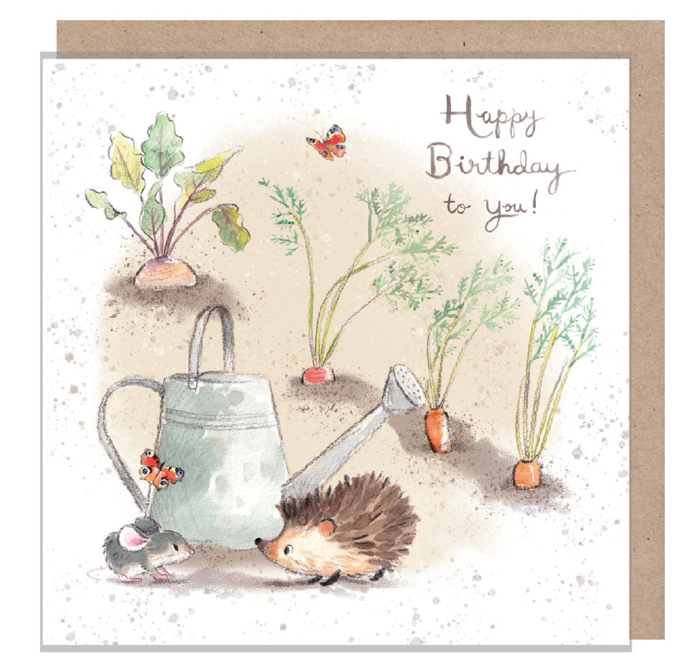 Birthday Card - Quality Card - Charming illustration - Hedgehog and Mouse with watering can - 'Morris and Maude' range - Made in UK -  MME06