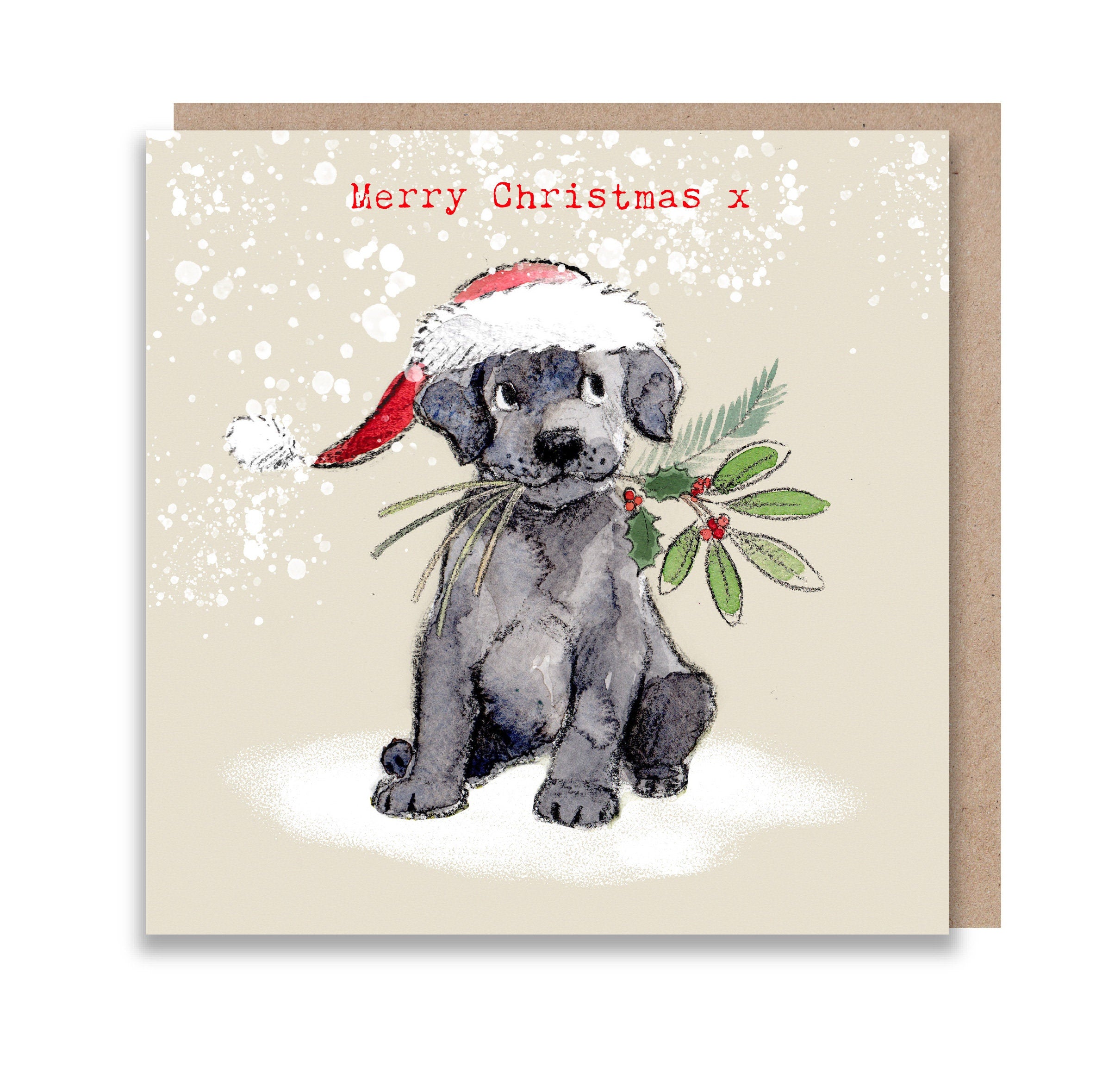 Dog Christmas Card - Quality Christmas Card - Charming illustration - 'Absolutely barking' range - Black Labrador - Made in UK -  ABX09