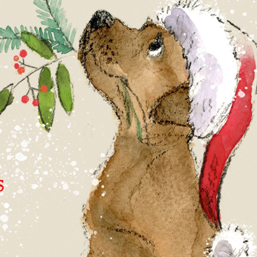 Dad- Quality Christmas Card - Charming illustration - 150 x 150mm -  'Absolutely barking' range - Chocolate Labrador - Made in UK -  ABX120