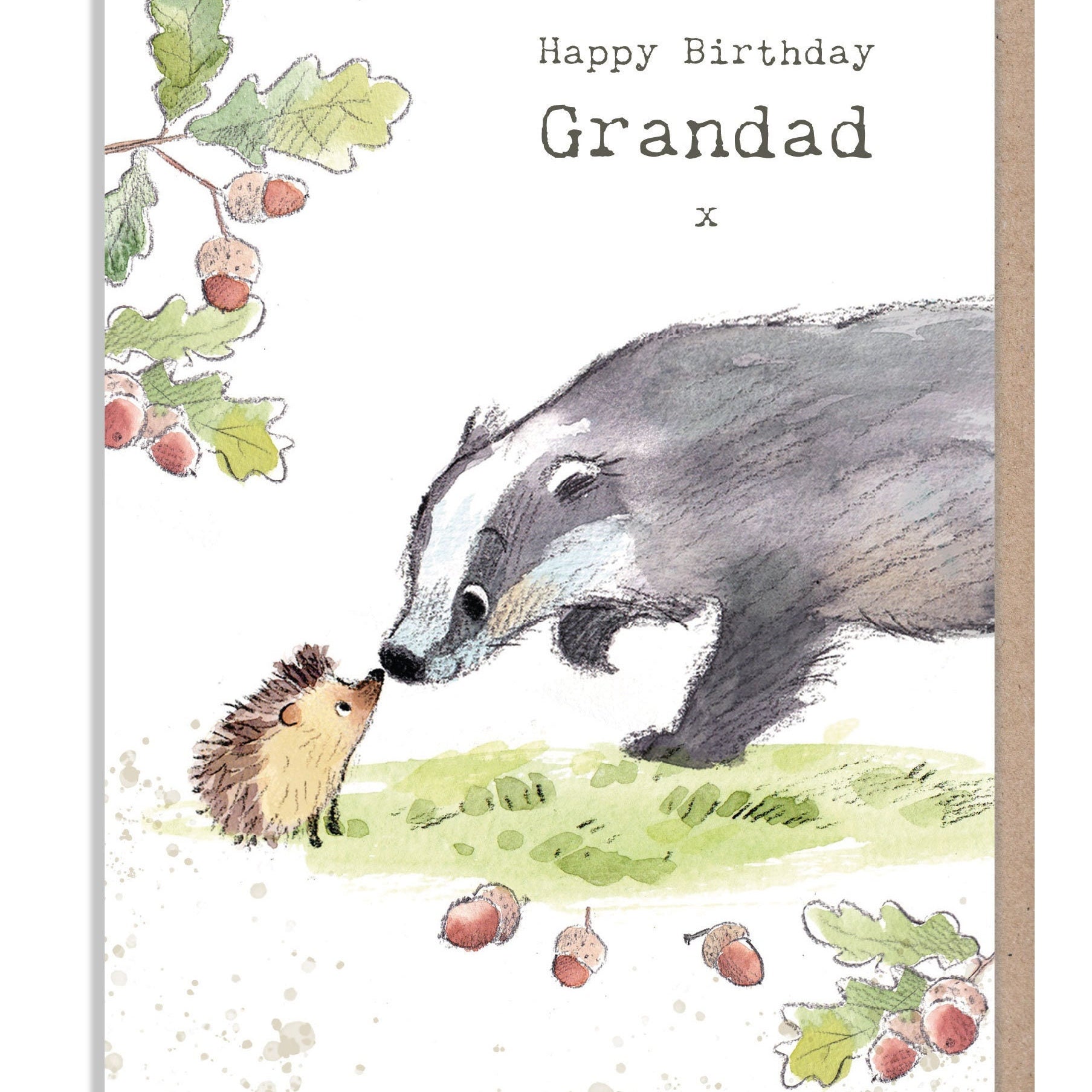 Grandad Birthday Card - Badger and hedgehog Illustration - BWE025