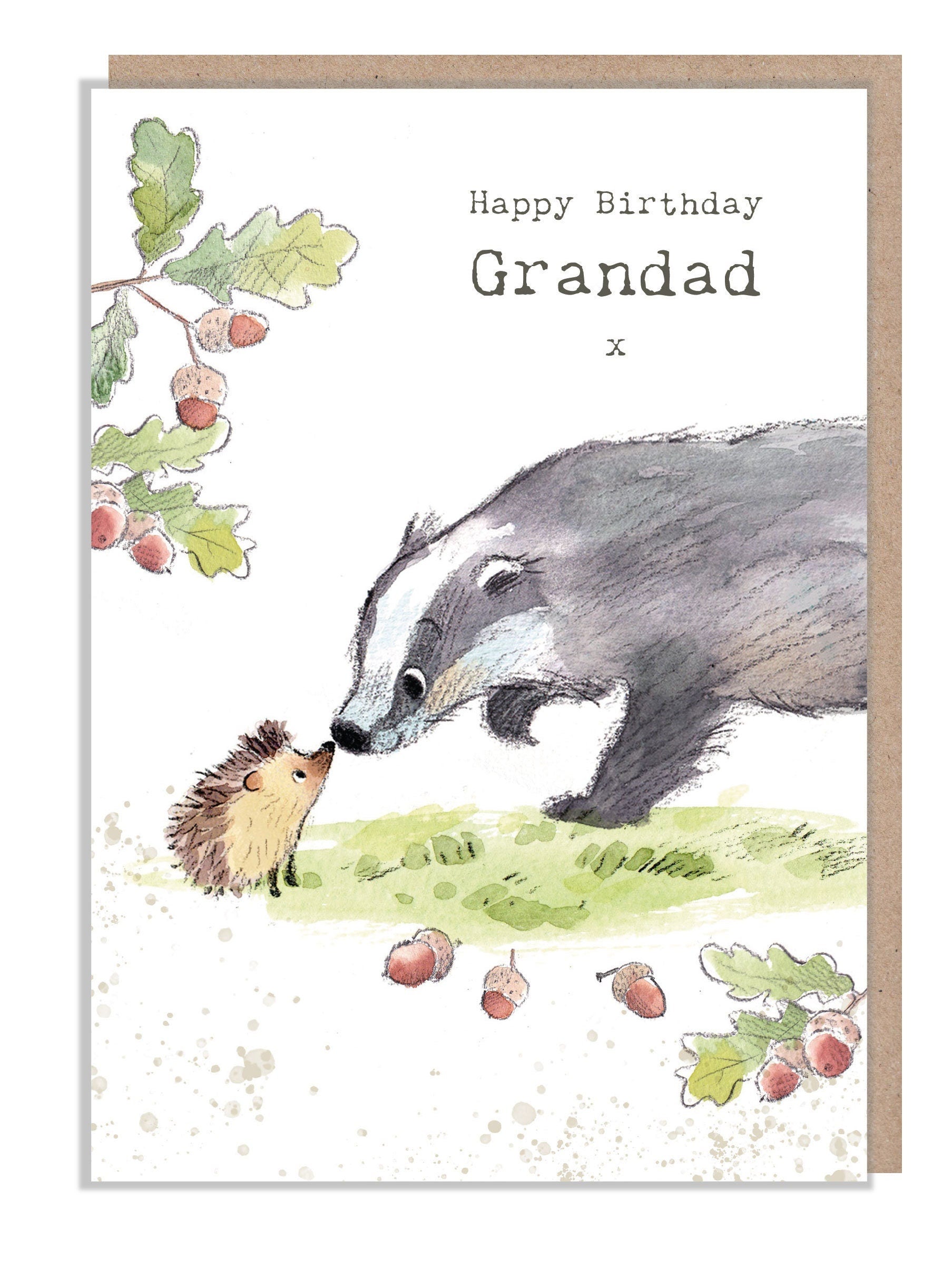 Grandad Birthday Card - Badger and hedgehog Illustration - BWE025