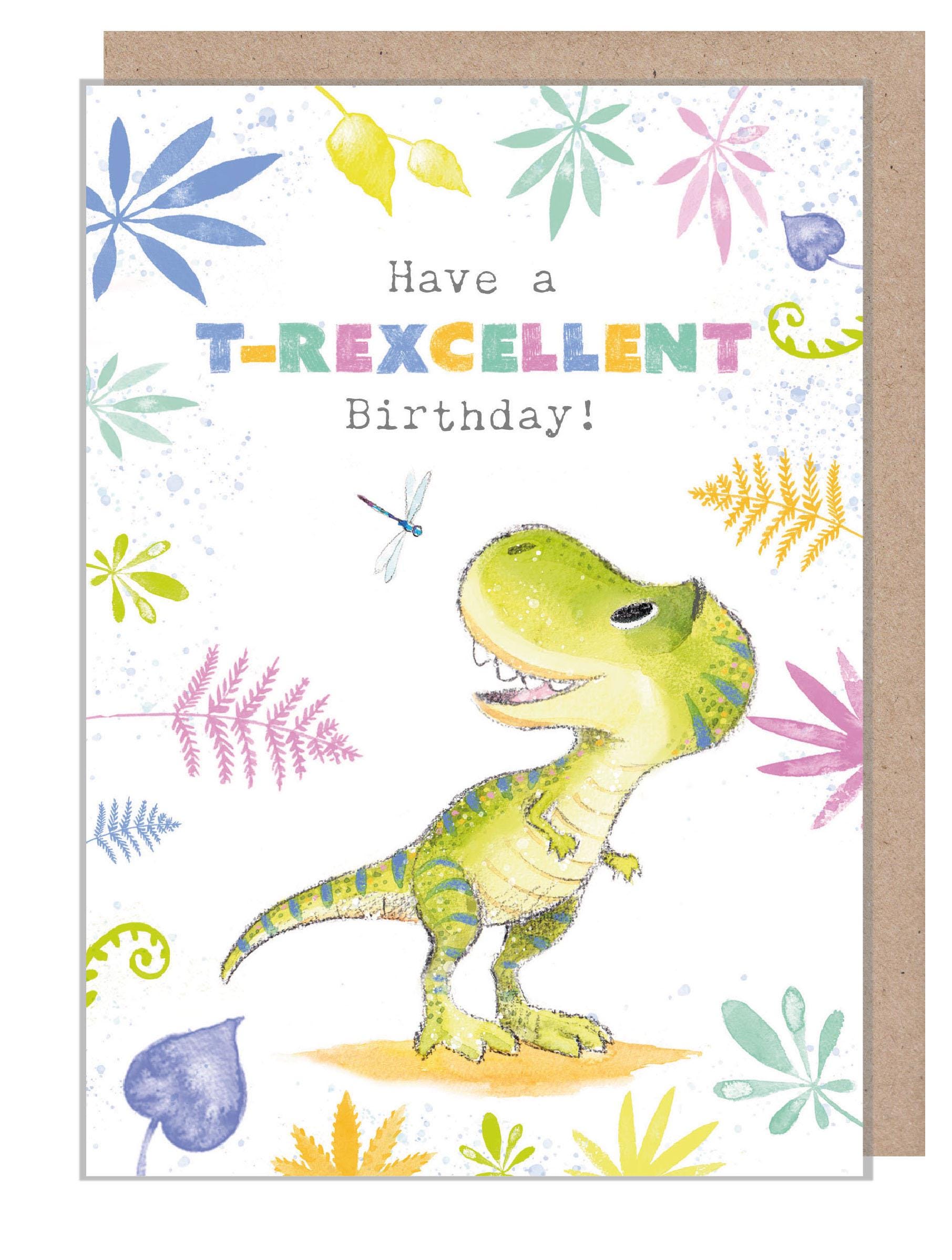 Dinosaur Birthday Card - 'Totally Roarsome' range - Cute Dinosaur illustration - Tyrannosaurus- TR013