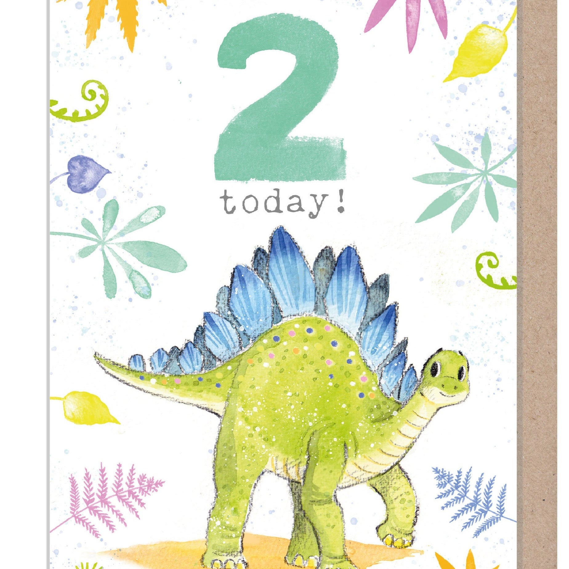 Kids Birthday Card - Age 2 - 'Totally Roarsome' range - Cute Dinosaur illustration - Stegosaurus - TR02