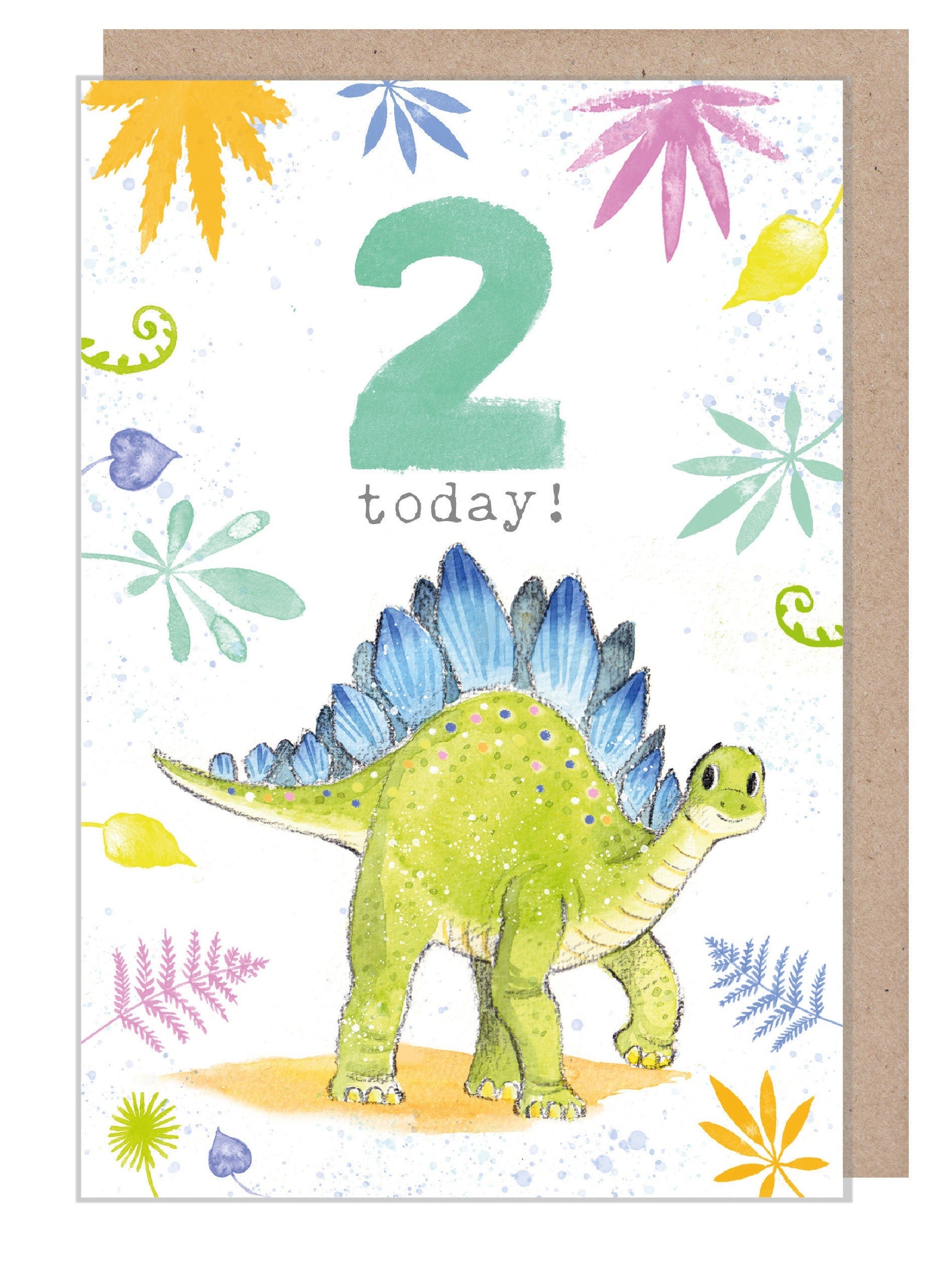 Kids Birthday Card - Age 2 - 'Totally Roarsome' range - Cute Dinosaur illustration - Stegosaurus - TR02