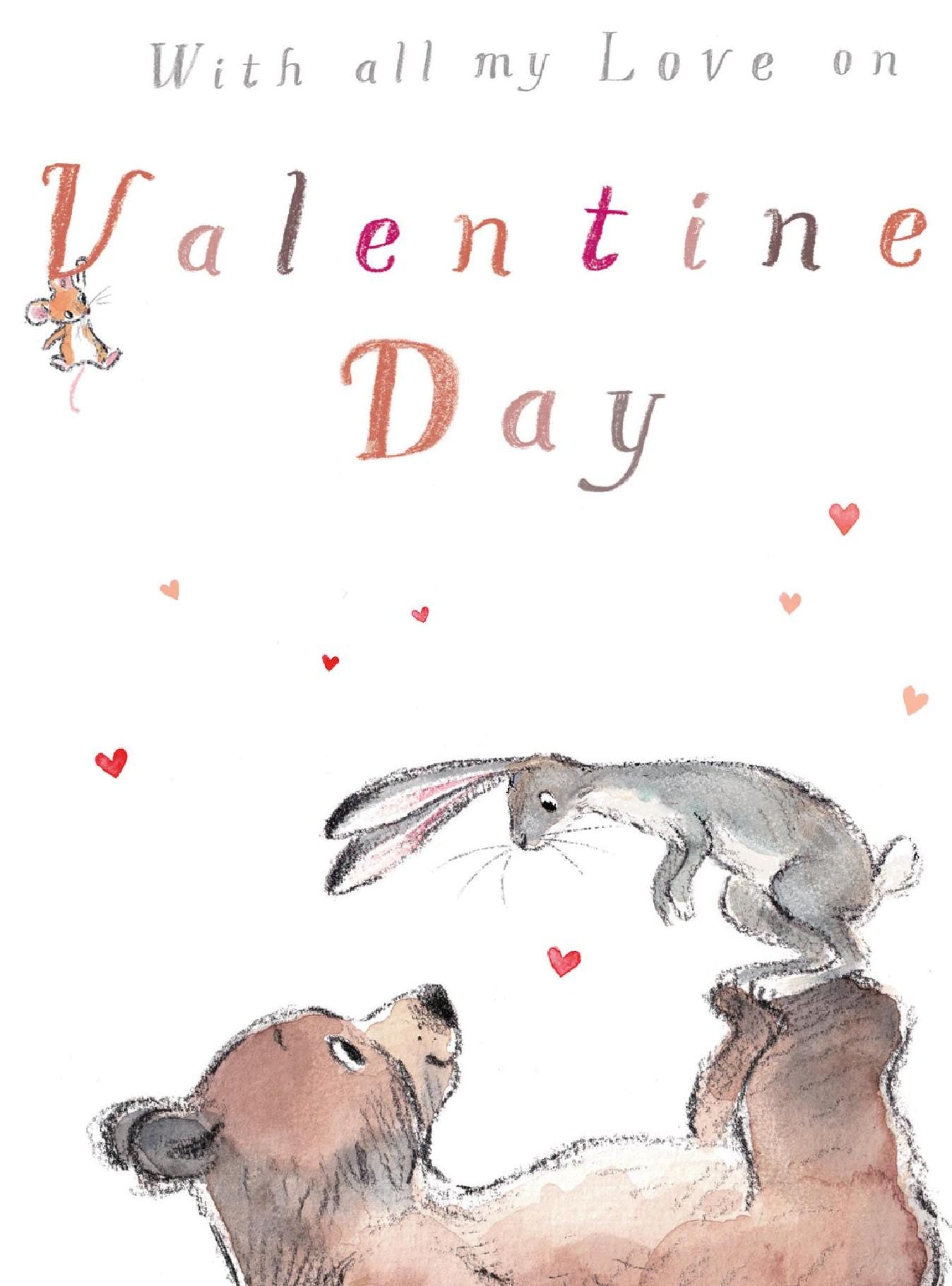 Valentines Card - Charming illustration - The Bear the Hare and the Mouse - range - Made in UK -  BHMVAL01