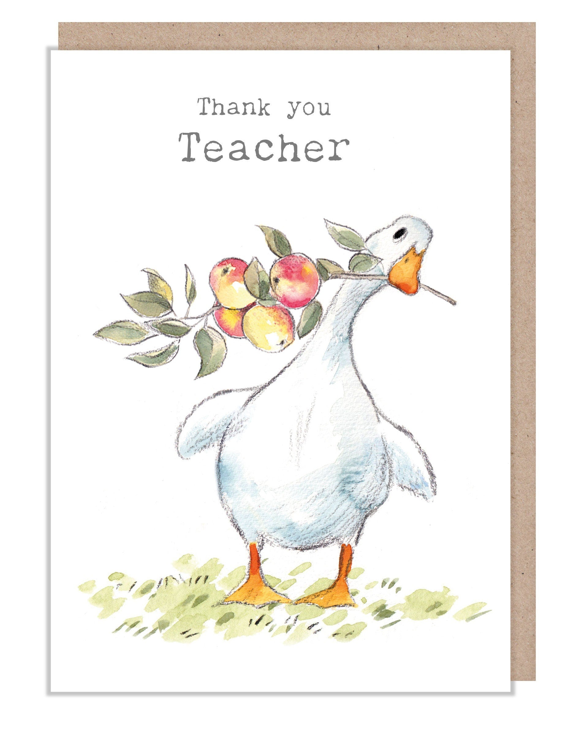 Thank you teacher - Duck with apples illustration - 'Down by the river'  range - Made in UK -  RIV017