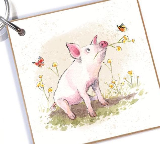 Quality Keyring - Pig design - double sided - MDF-  Made in the UK  - KR09