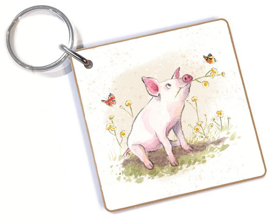 Quality Keyring - Pig design - double sided - MDF-  Made in the UK  - KR09