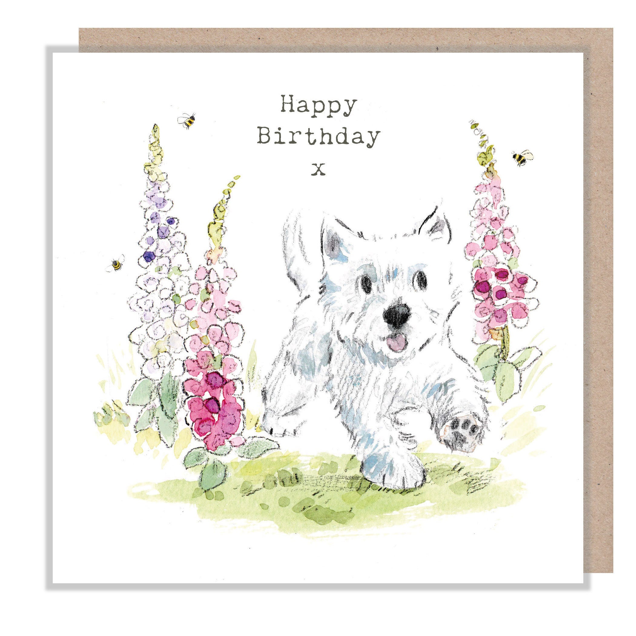 Happy Birthday -Quality Greeting Card - Charming illustration - 'Absolutely barking' range - Westie - Made in UK -  ABE063
