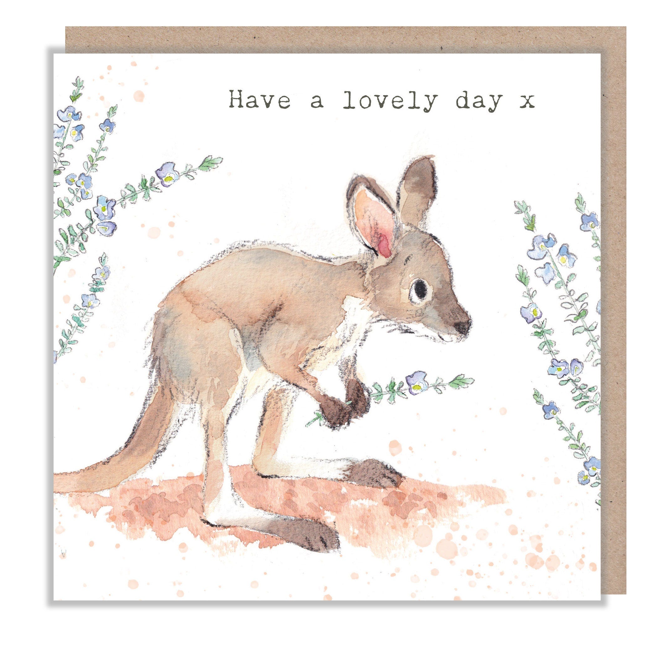 Kangaroo Greeting Card - Have a lovely day - Charming illustration -Kangaroo with foliage - 'Wonderfully Wild'  range - Made in UK -  WWE010