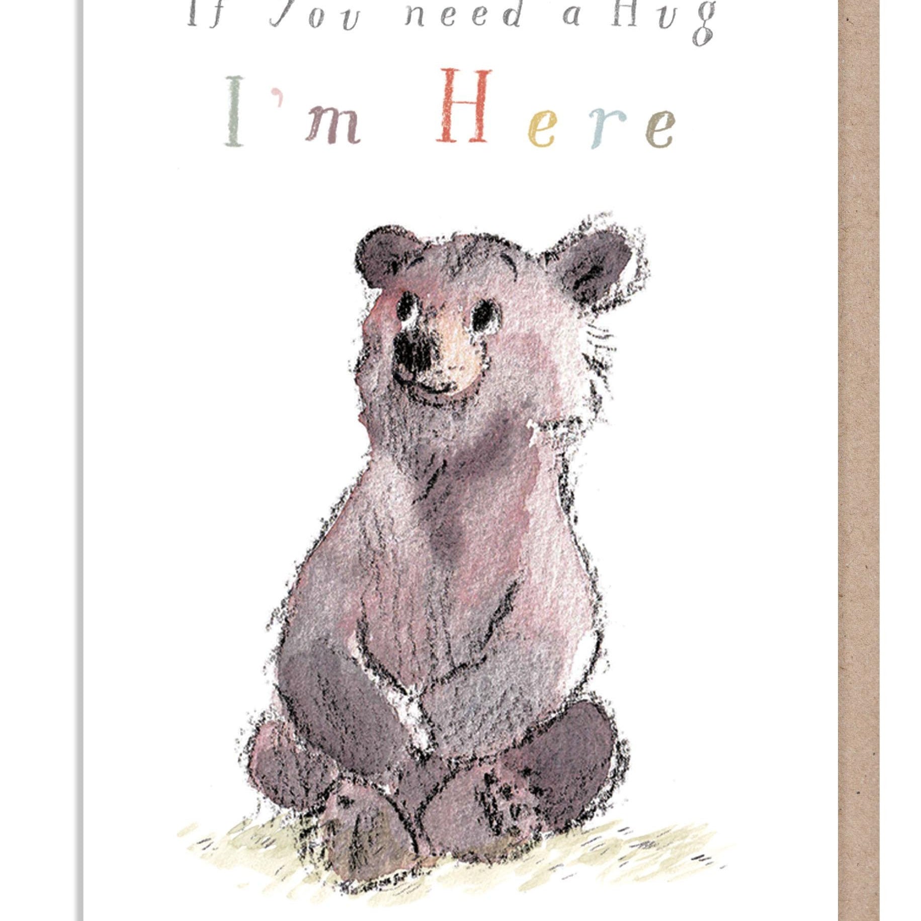 Bear Hug Card -Quality Card - 'Bear, the Hare, and Mouse', heart warming Illustrations, made in UK, BHME031