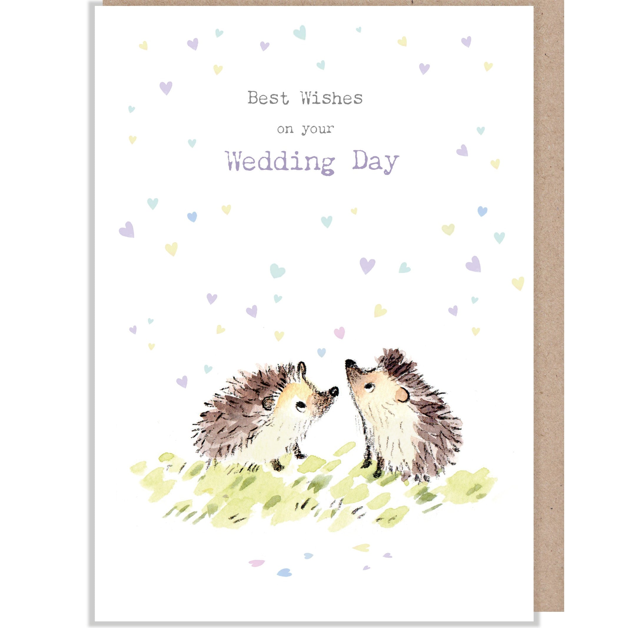 Wedding day Card - Quality Card- Best wishes on your Wedding Day - Hedgehogs with hearts  - Bucklebury Wood range  BWE037