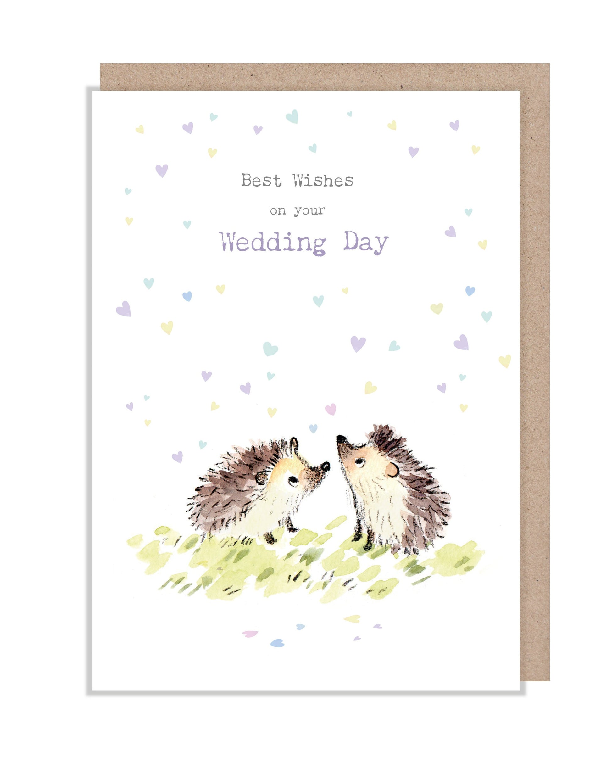 Wedding day Card - Quality Card- Best wishes on your Wedding Day - Hedgehogs with hearts  - Bucklebury Wood range  BWE037
