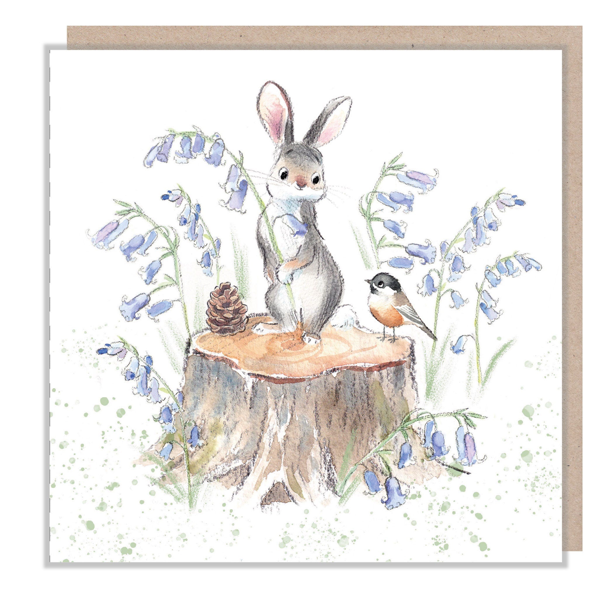 Rabbit Card: Charming Bluebell Illustration, Made in UK