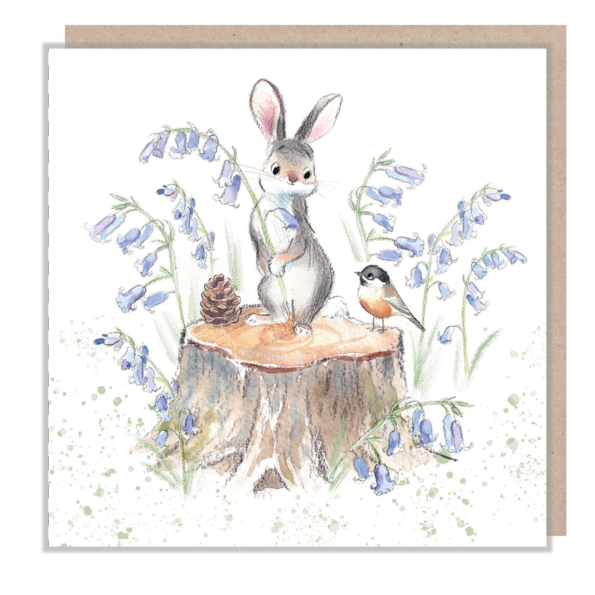 Rabbit Card: Charming Bluebell Illustration, Made in UK