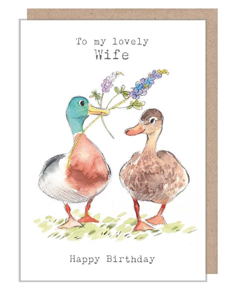 Wife Birthday Card - Quality greeting Card - Mallards with Flowers illustration - 'Down by the river' range - made in UK  - RIV07