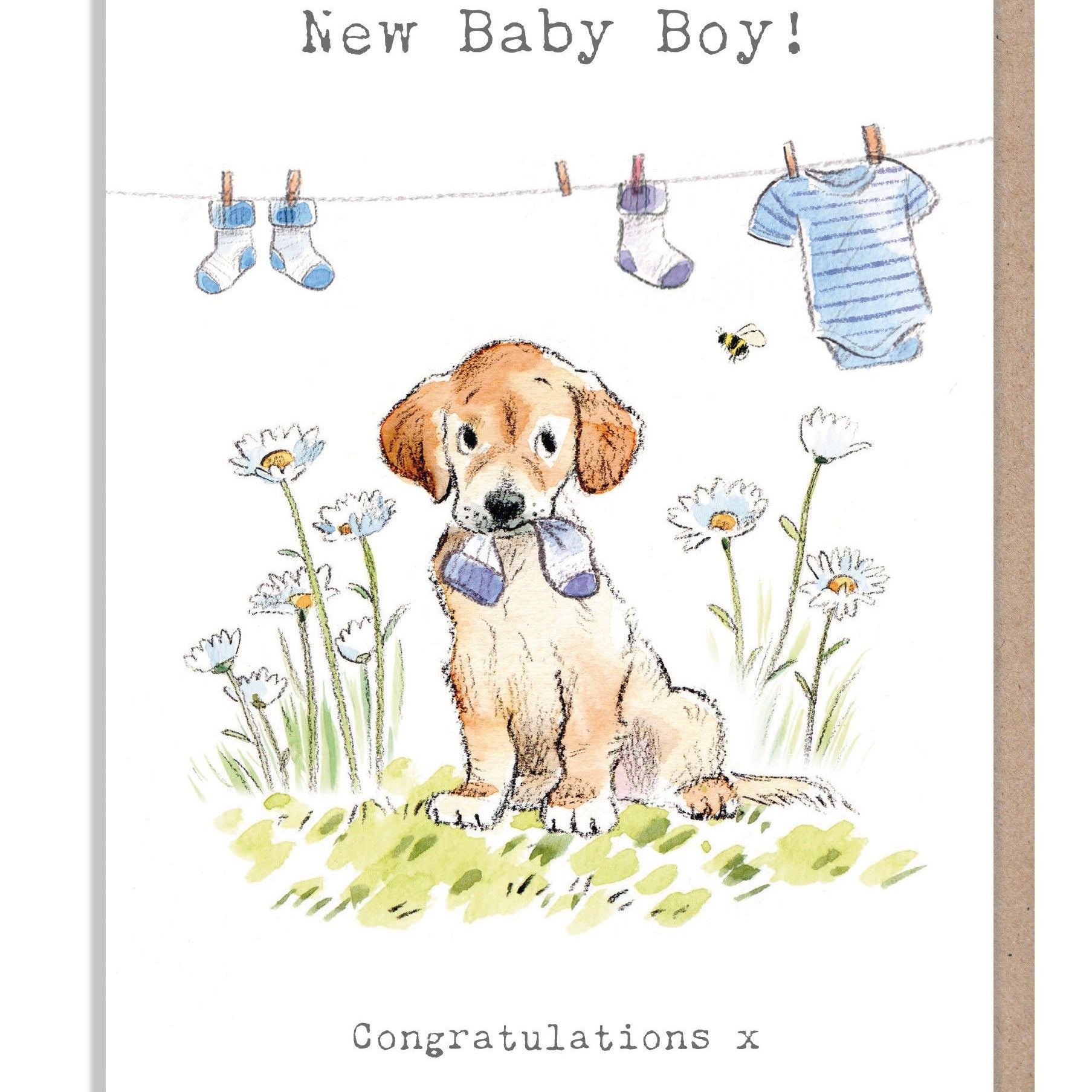 New baby boy card - Cute Dog Illustration - Absolutely Barking range - ABE089